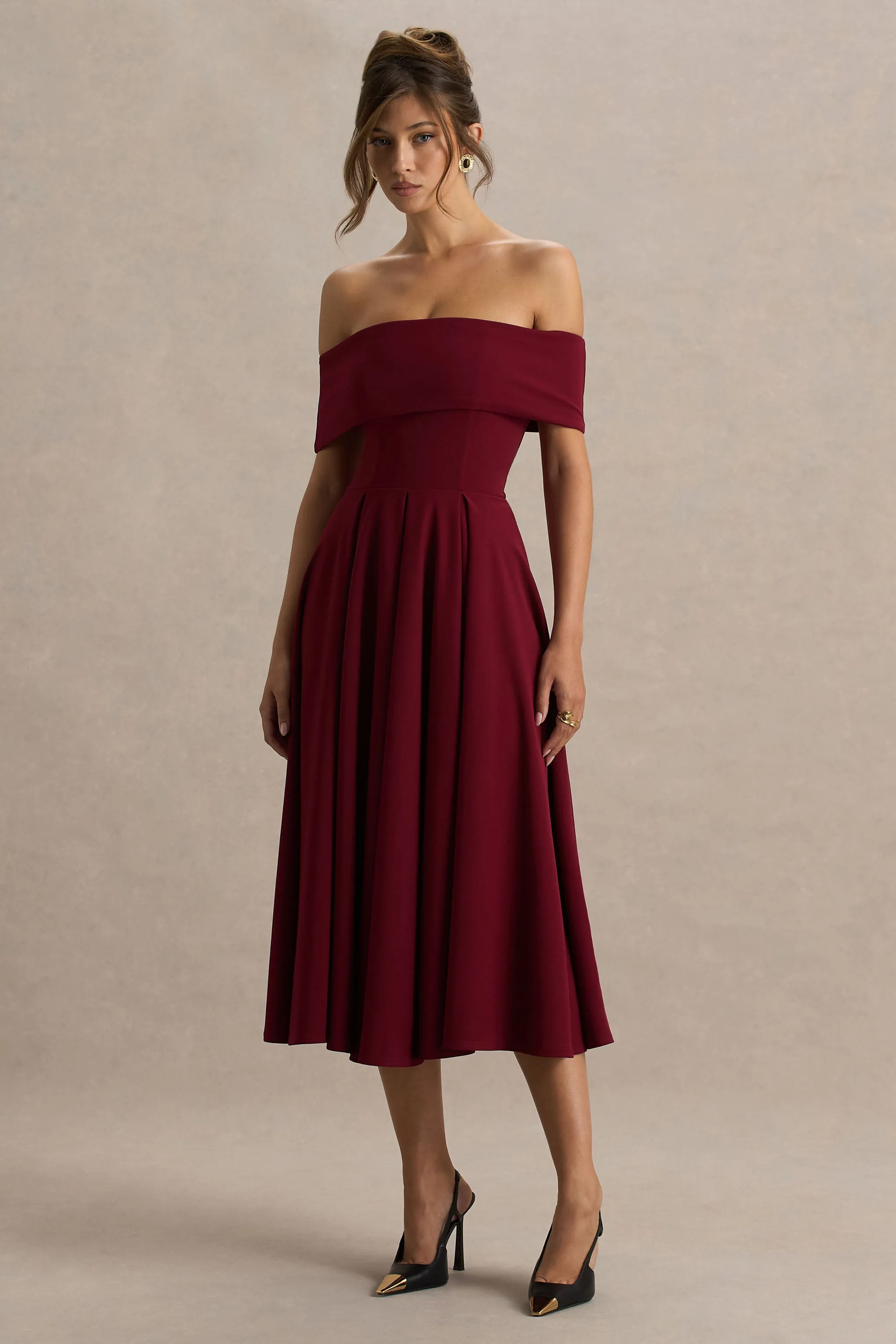 Isabella | Burgundy Bardot-Neck Maxi Dress sold by Club L London product image thumbnail 4