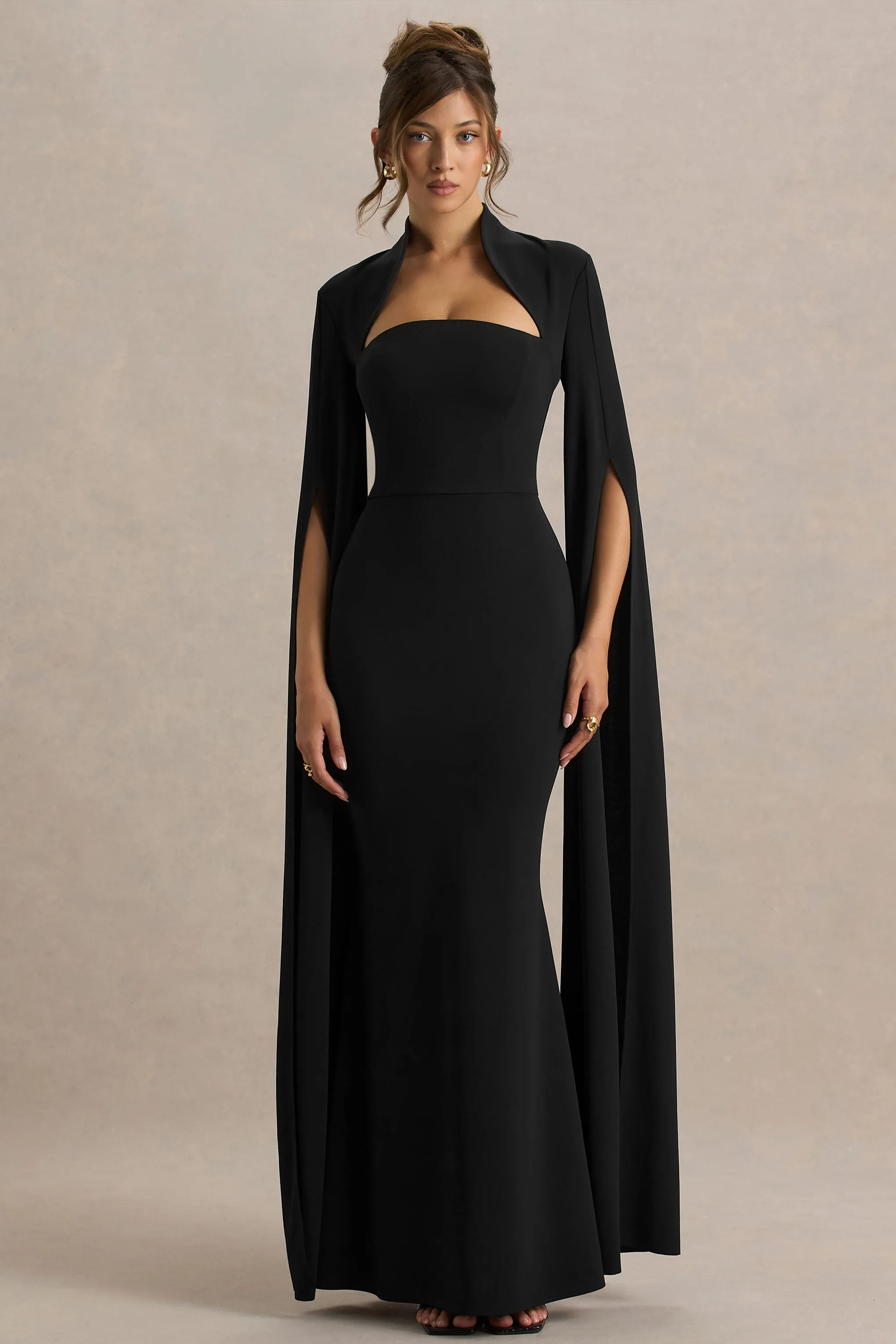 Esme | Black Square-Neck Maxi Dress With Cape Sleeves sold by Club L London