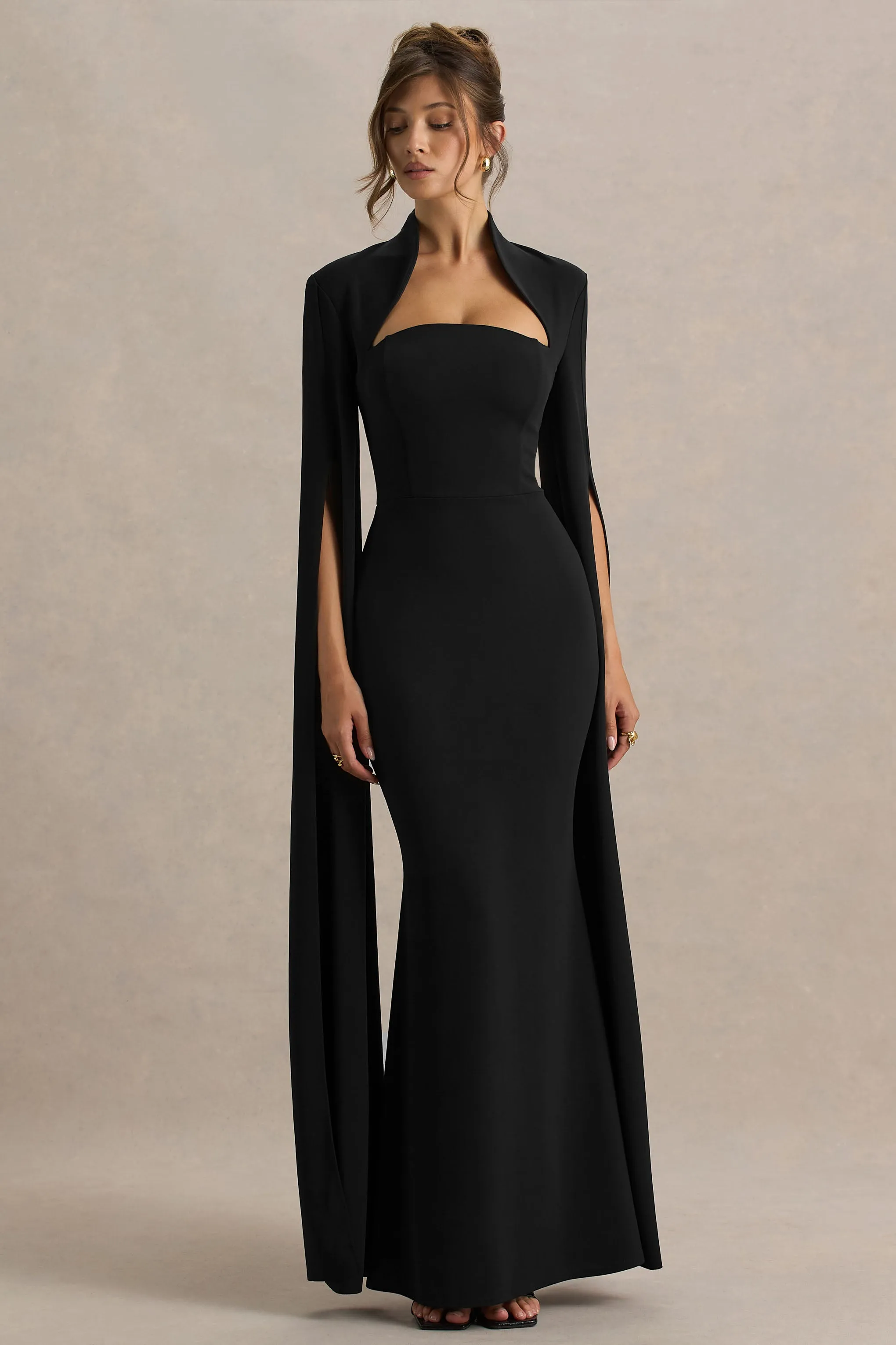 Esme | Black Square-Neck Maxi Dress With Cape Sleeves sold by Club L London product image thumbnail 5