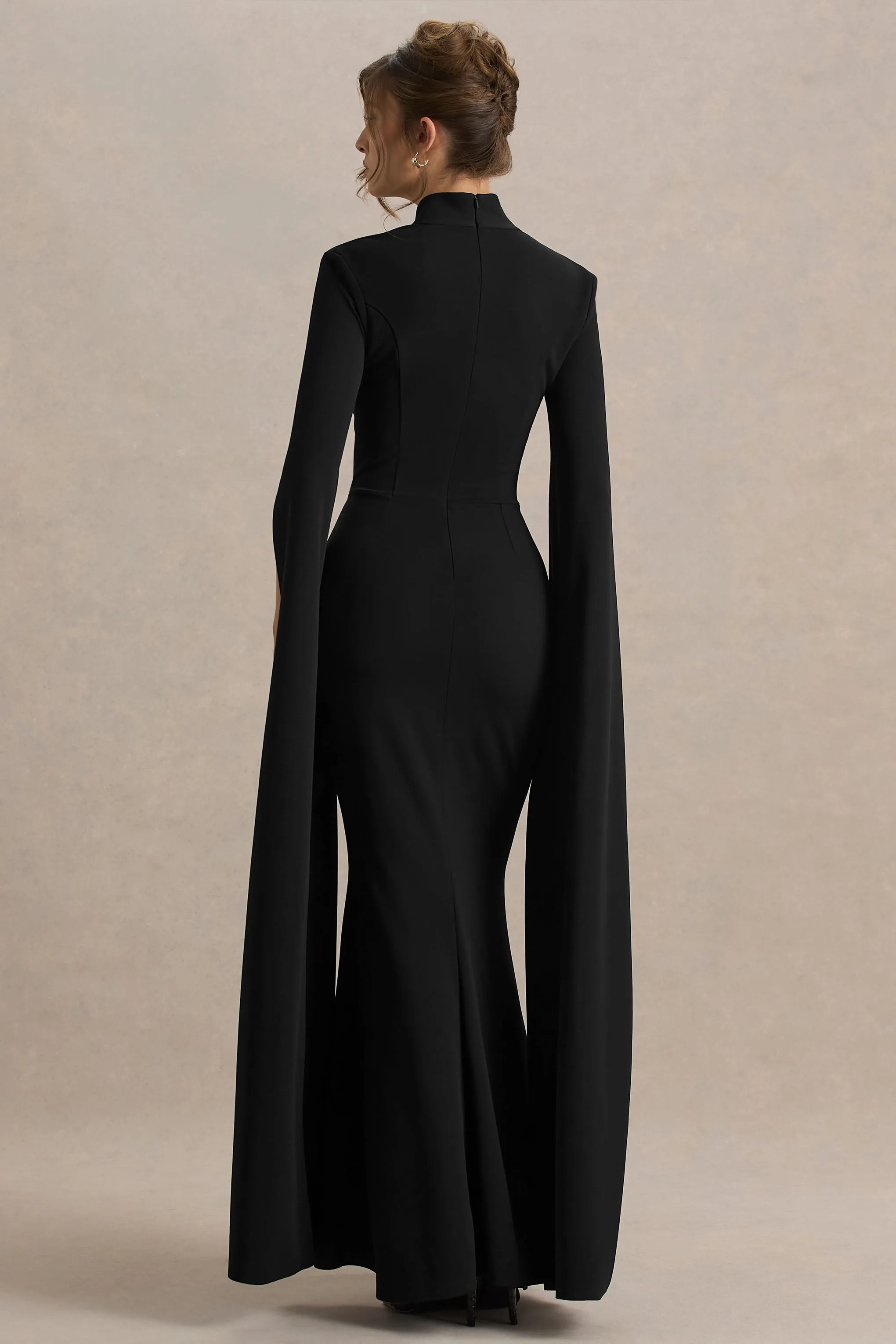 Esme | Black Square-Neck Maxi Dress With Cape Sleeves sold by Club L London product image thumbnail 2