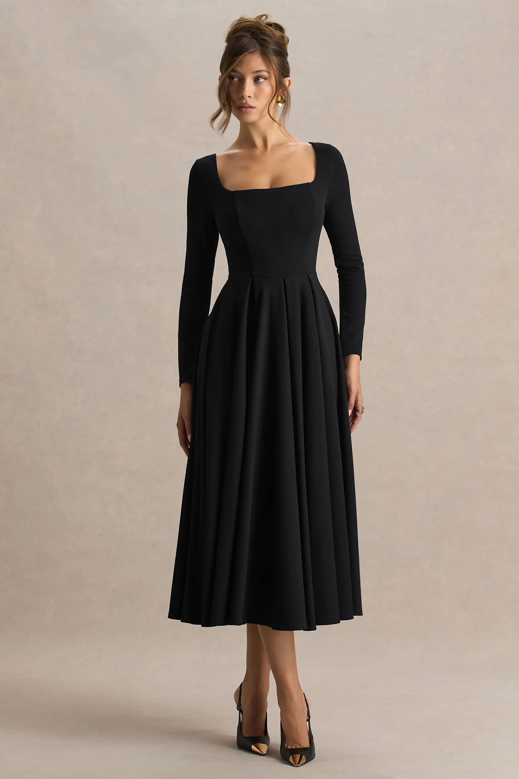 Alison | Black Square-Neck A-Line Midi Dress sold by Club L London product image thumbnail 4