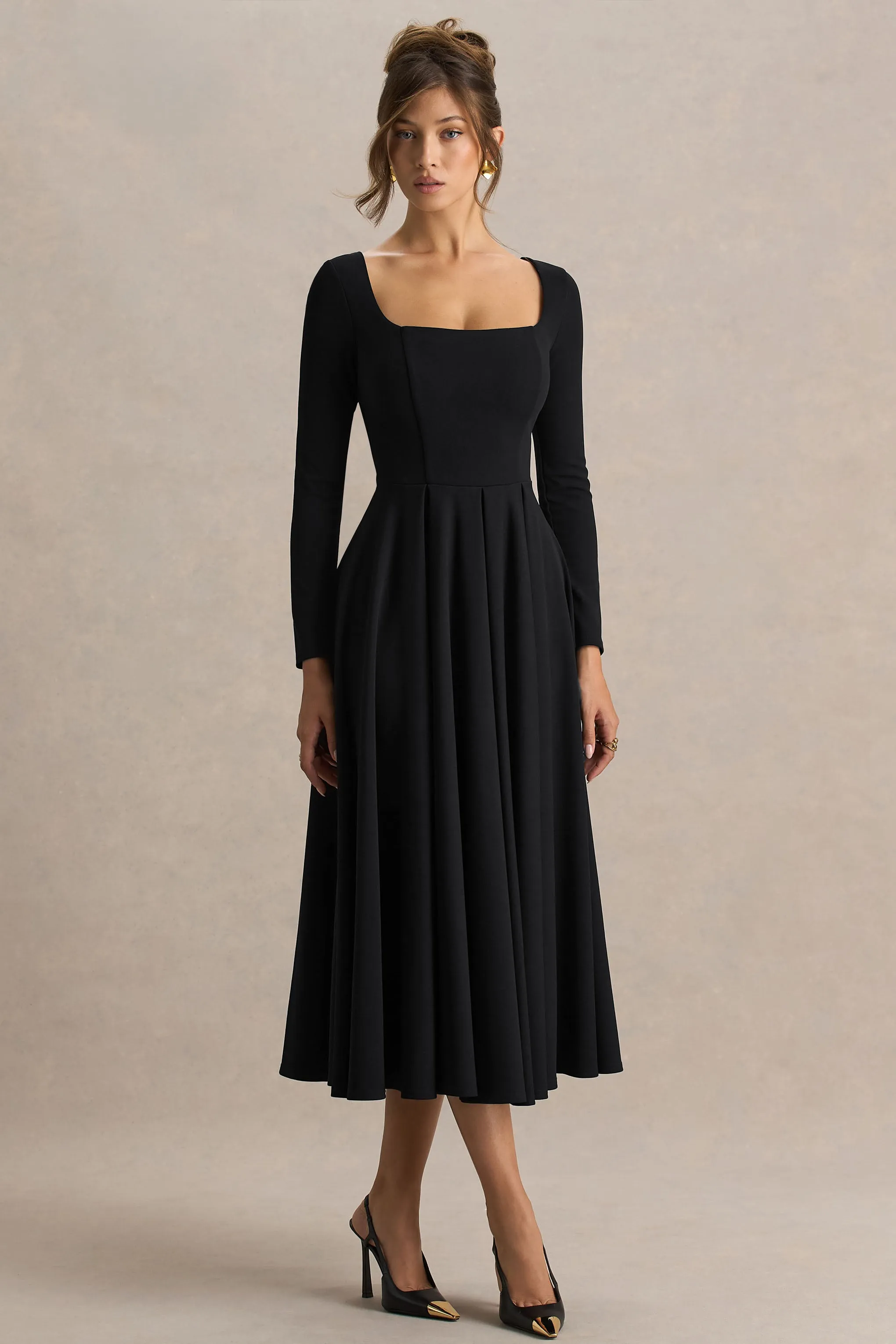 Alison | Black Square-Neck A-Line Midi Dress sold by Club L London product image thumbnail 5