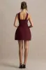 Timberly | Burgundy High-Neck Tailored Micro-Mini Dress sold by Club L London