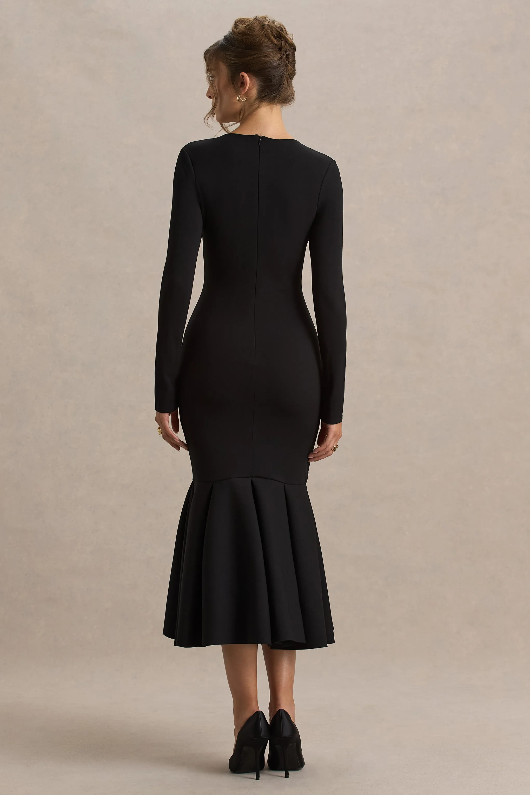 Liberty | Black High Neck Mermaid Maxi Dress With Ruffling Detail sold by Club L London product image thumbnail 2