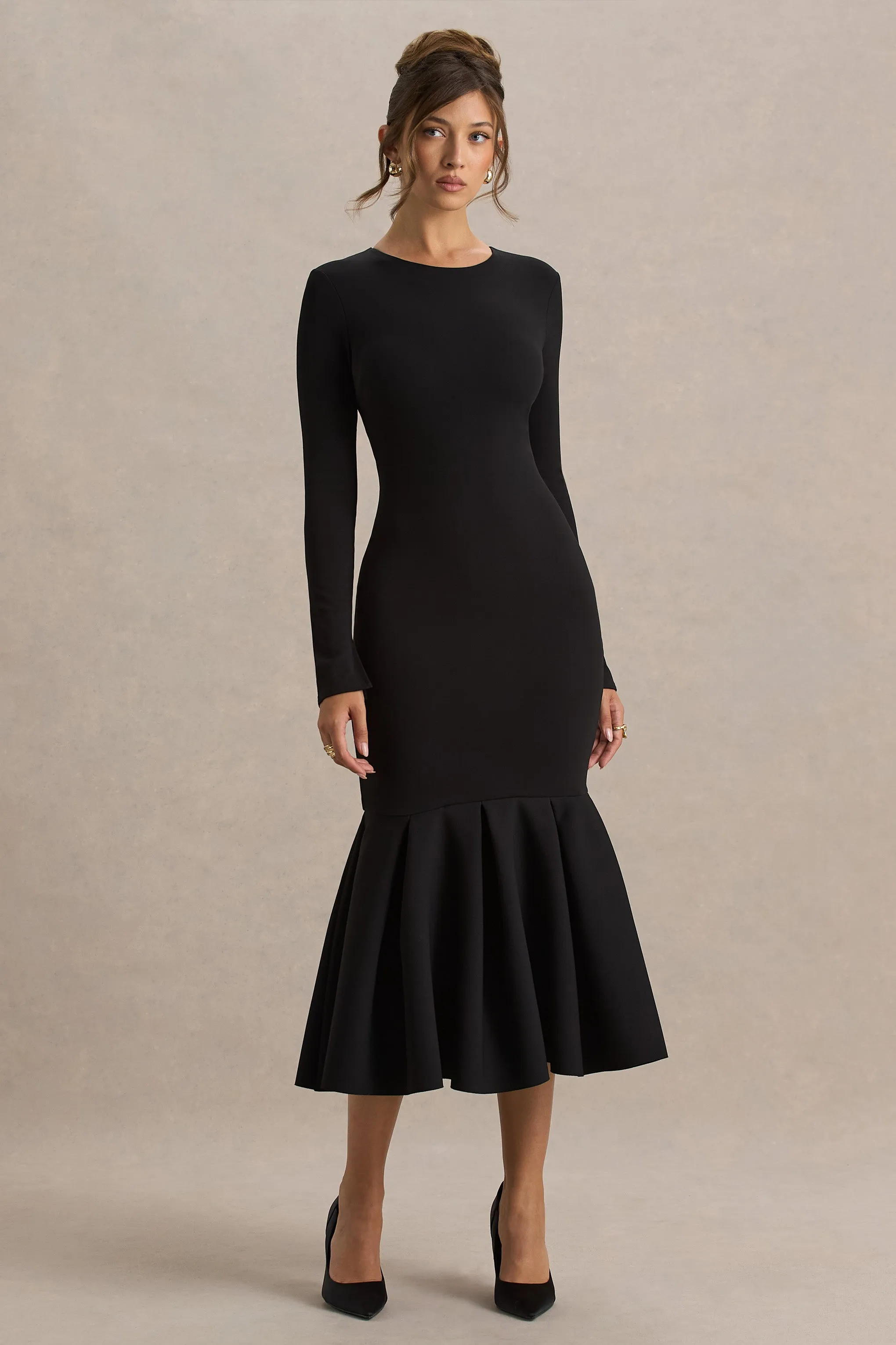 Liberty | Black High Neck Mermaid Maxi Dress With Ruffling Detail sold by Club L London product image thumbnail 3