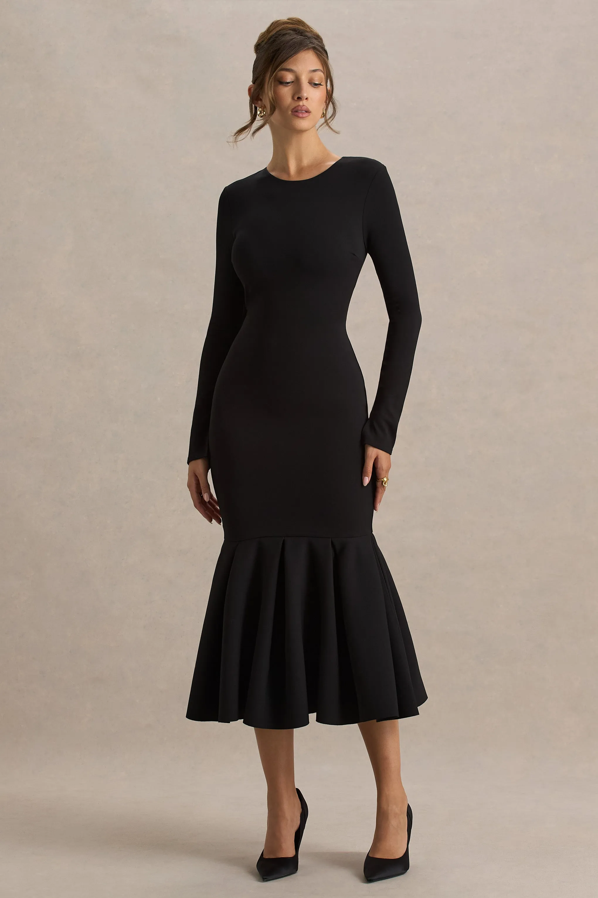 Liberty | Black High Neck Mermaid Maxi Dress With Ruffling Detail sold by Club L London product image thumbnail 4