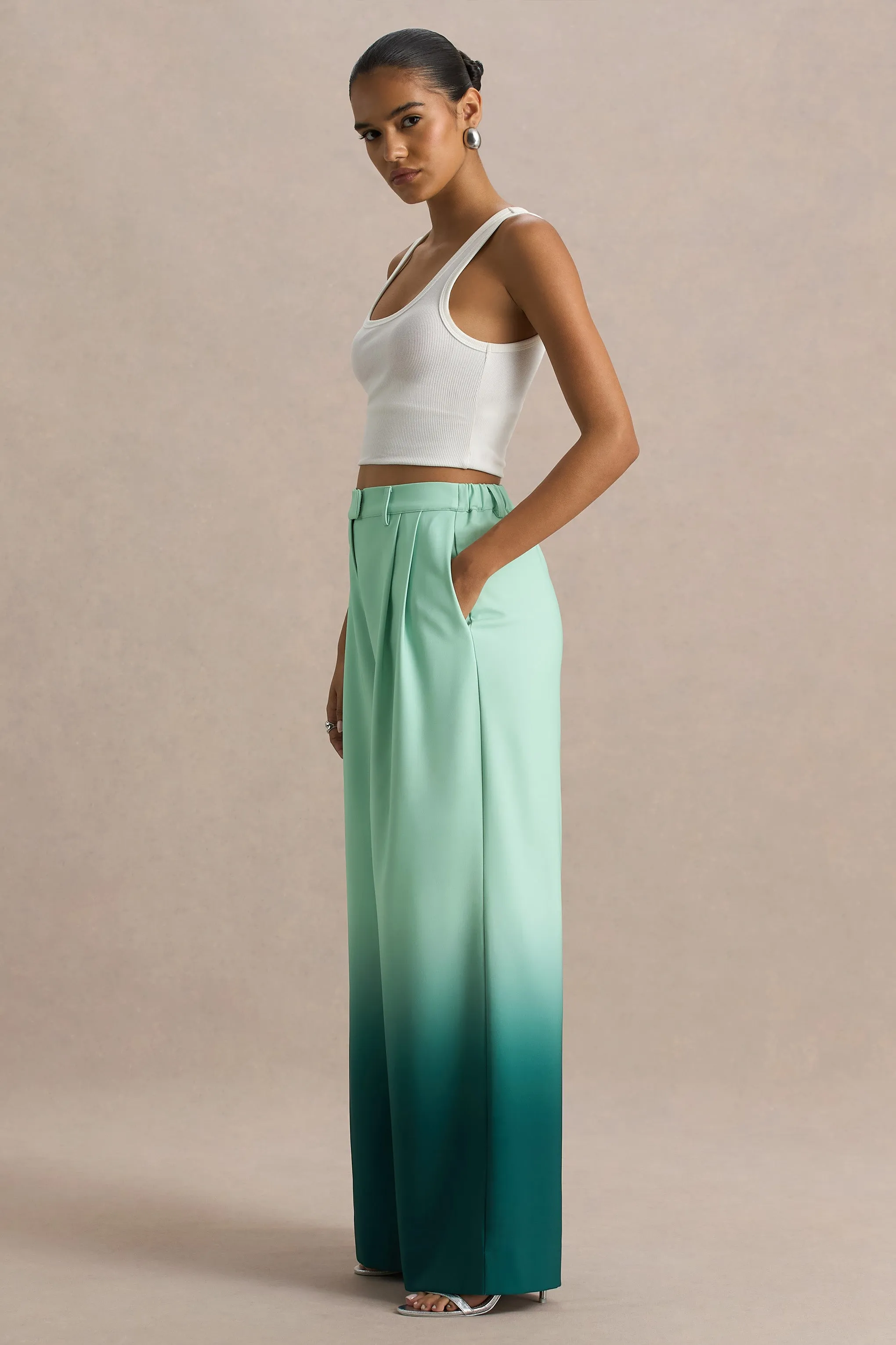 Safia | Emerald Ombre Satin Wide-Leg sold by Club L London product image thumbnail 3