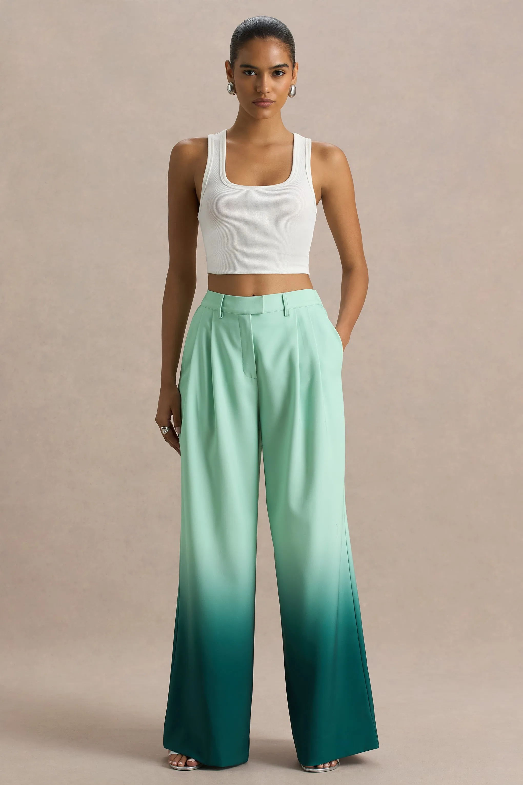 Safia | Emerald Ombre Satin Wide-Leg sold by Club L London product image thumbnail 4