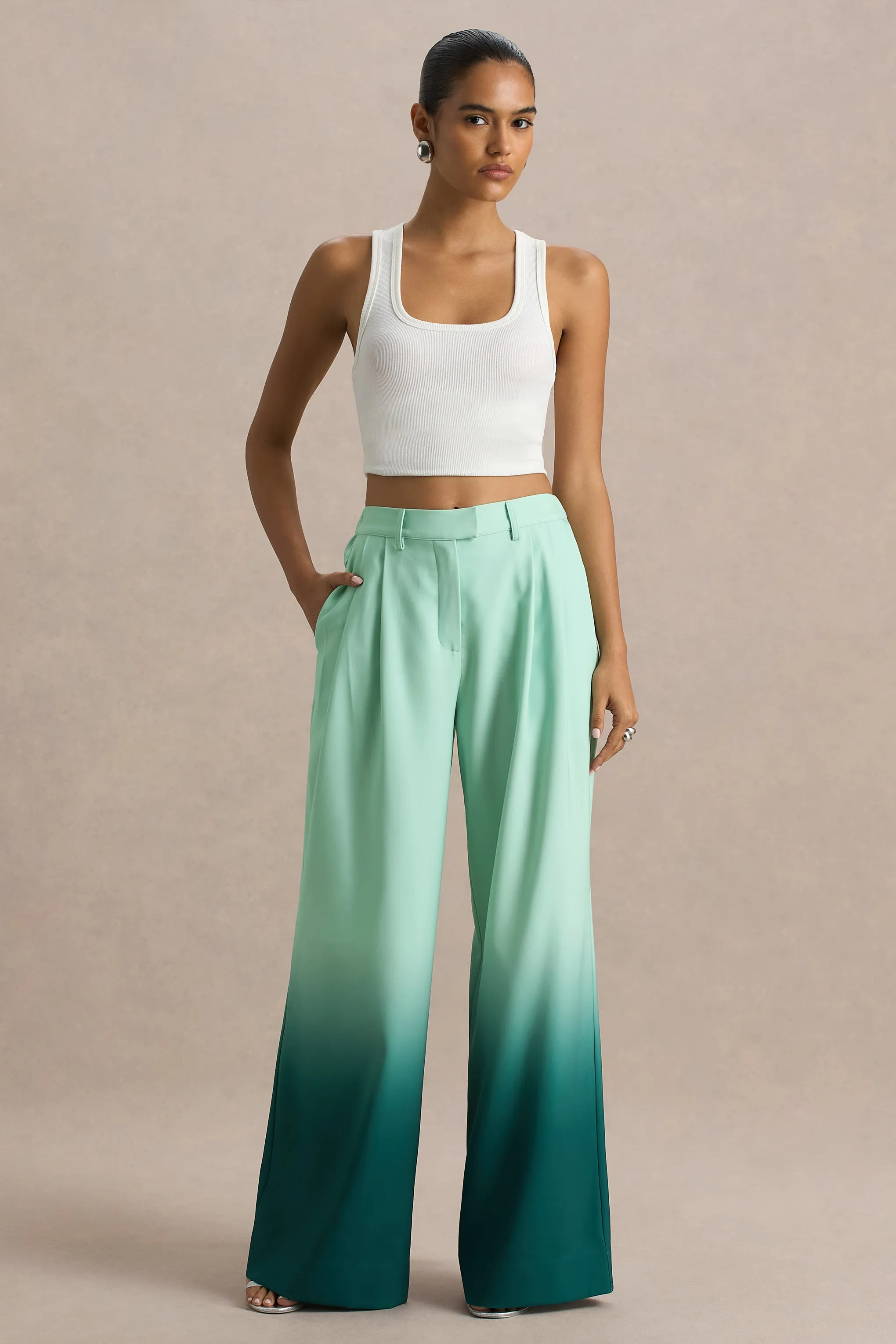 Safia | Emerald Ombre Satin Wide-Leg sold by Club L London