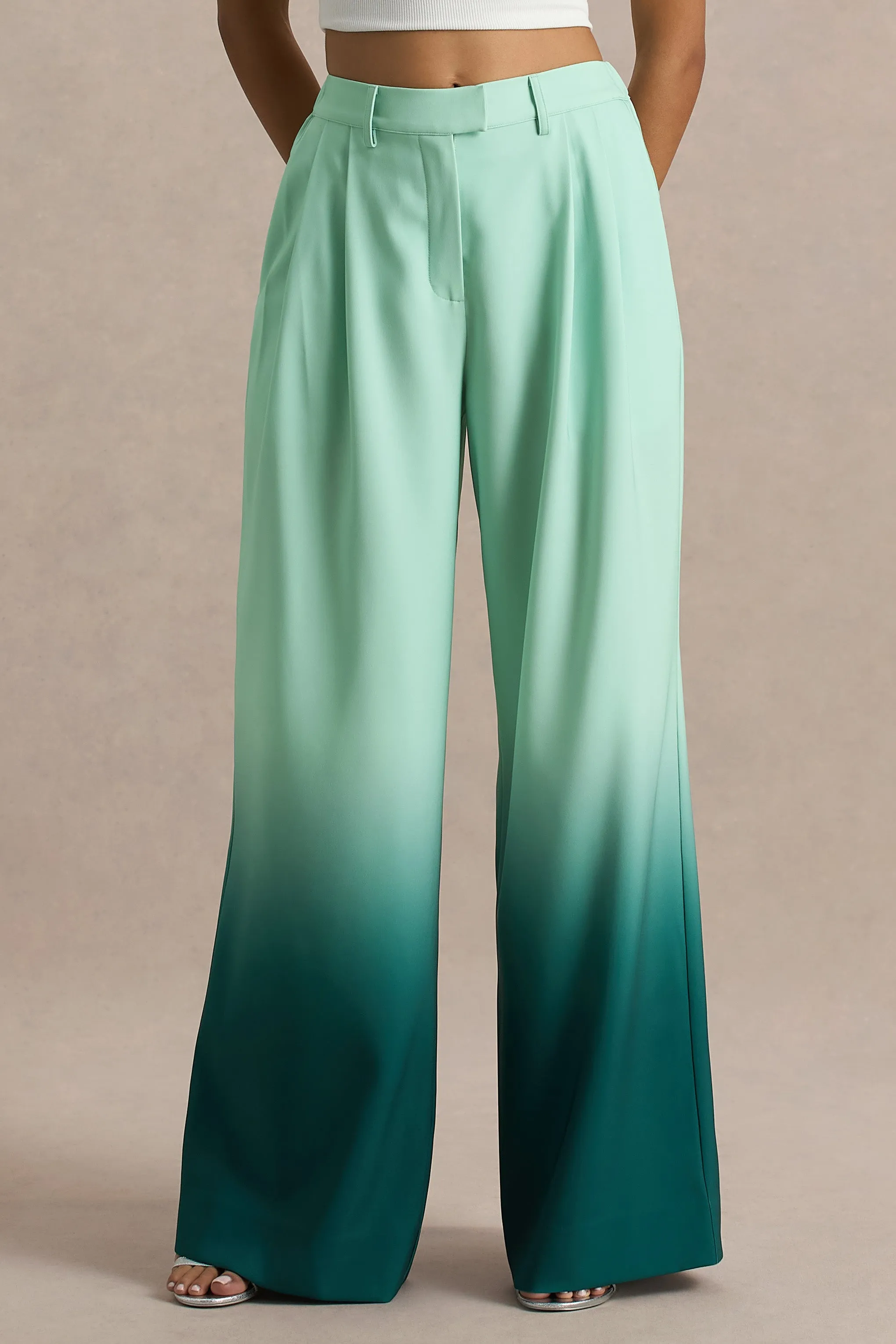 Safia | Emerald Ombre Satin Wide-Leg sold by Club L London product image thumbnail 5