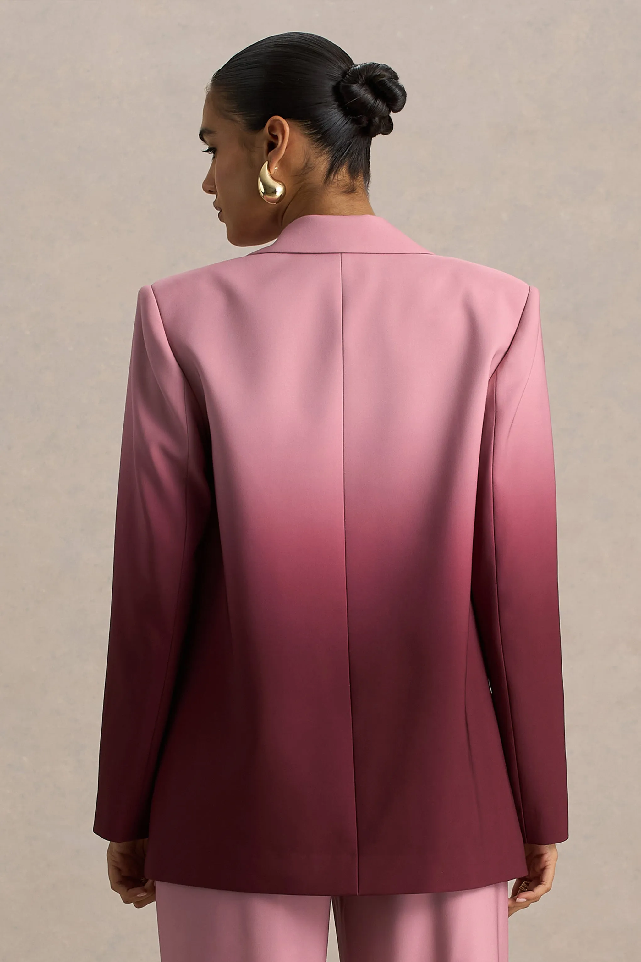 Enya | Cherry Ombre Plunge-Neck Satin Blazer sold by Club L London product image thumbnail 4