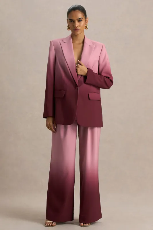 Enya | Cherry Ombre Plunge-Neck Satin Blazer sold by Club L London