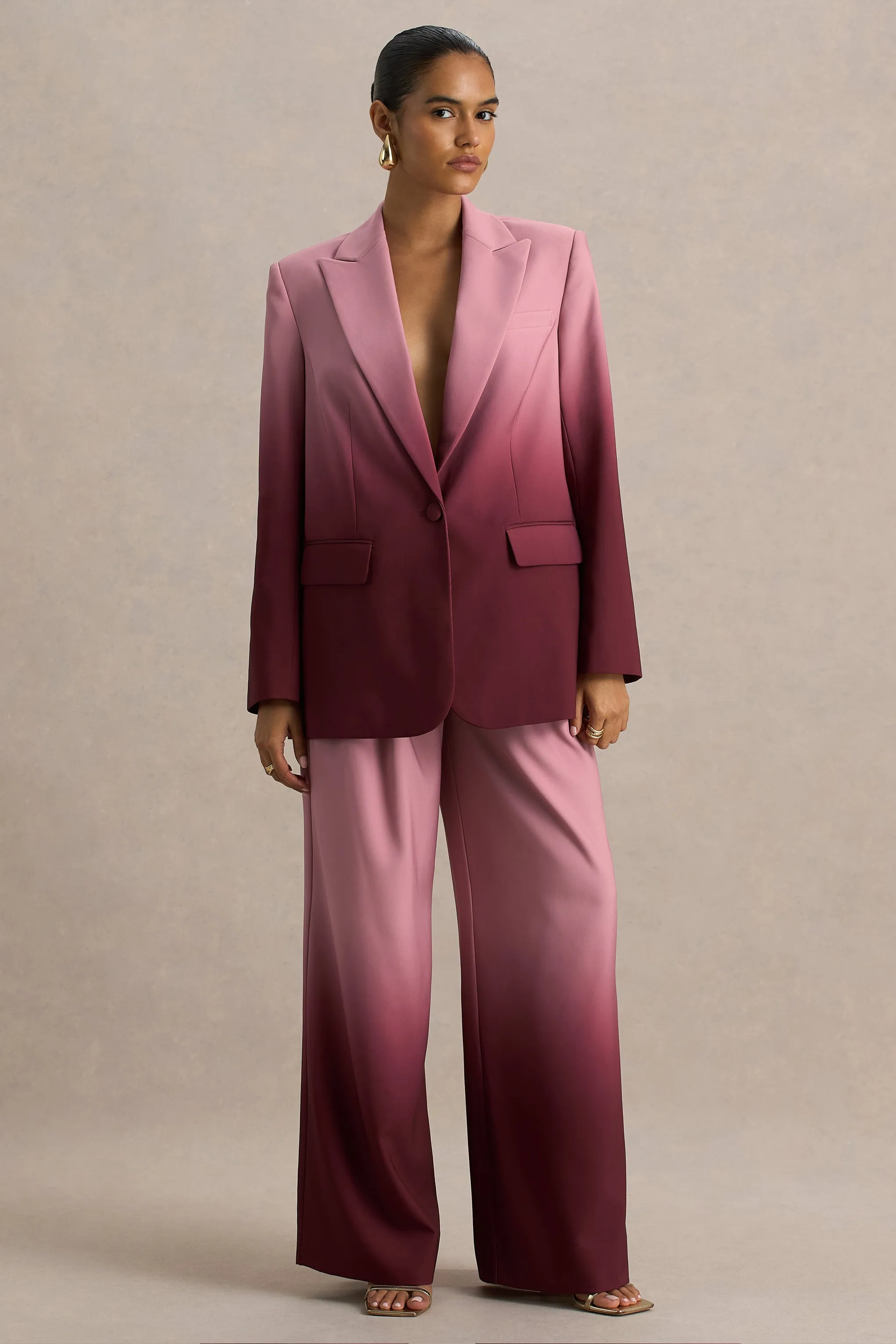Enya | Cherry Ombre Plunge-Neck Satin Blazer sold by Club L London product image thumbnail 5