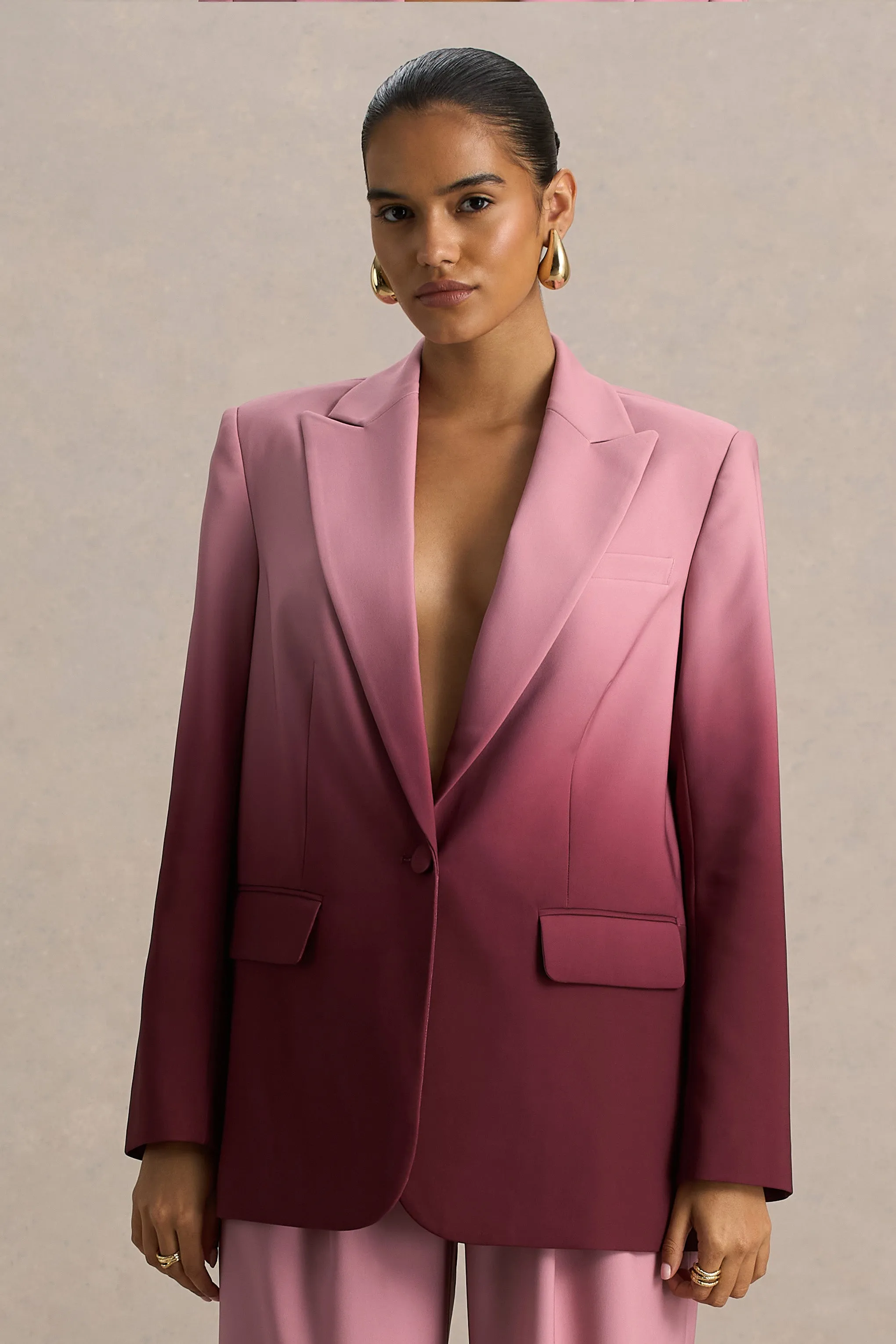 Enya | Cherry Ombre Plunge-Neck Satin Blazer sold by Club L London product image thumbnail 3