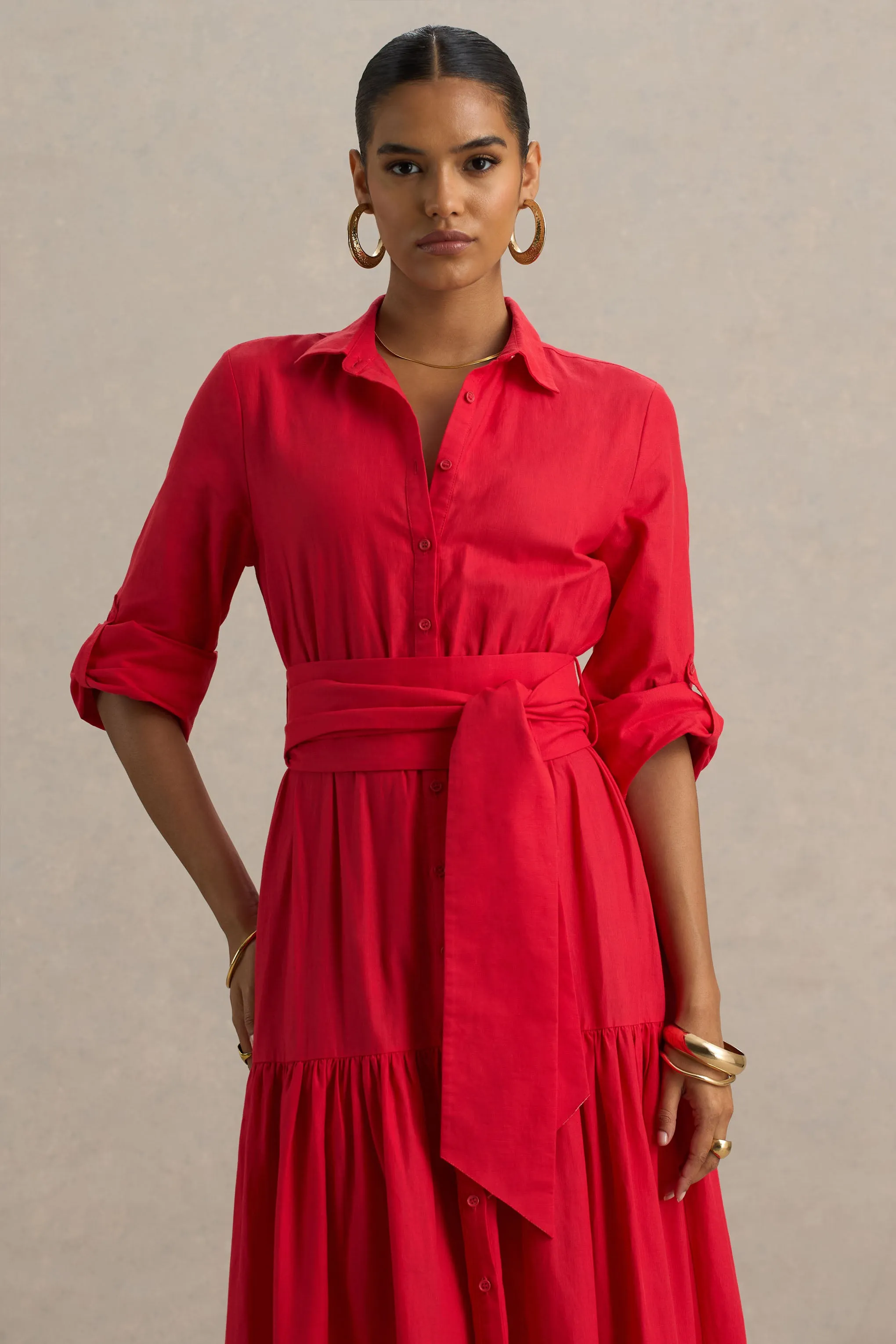 Sydney | Red Belted Maxi Shirt Dress sold by Club L London product image thumbnail 5