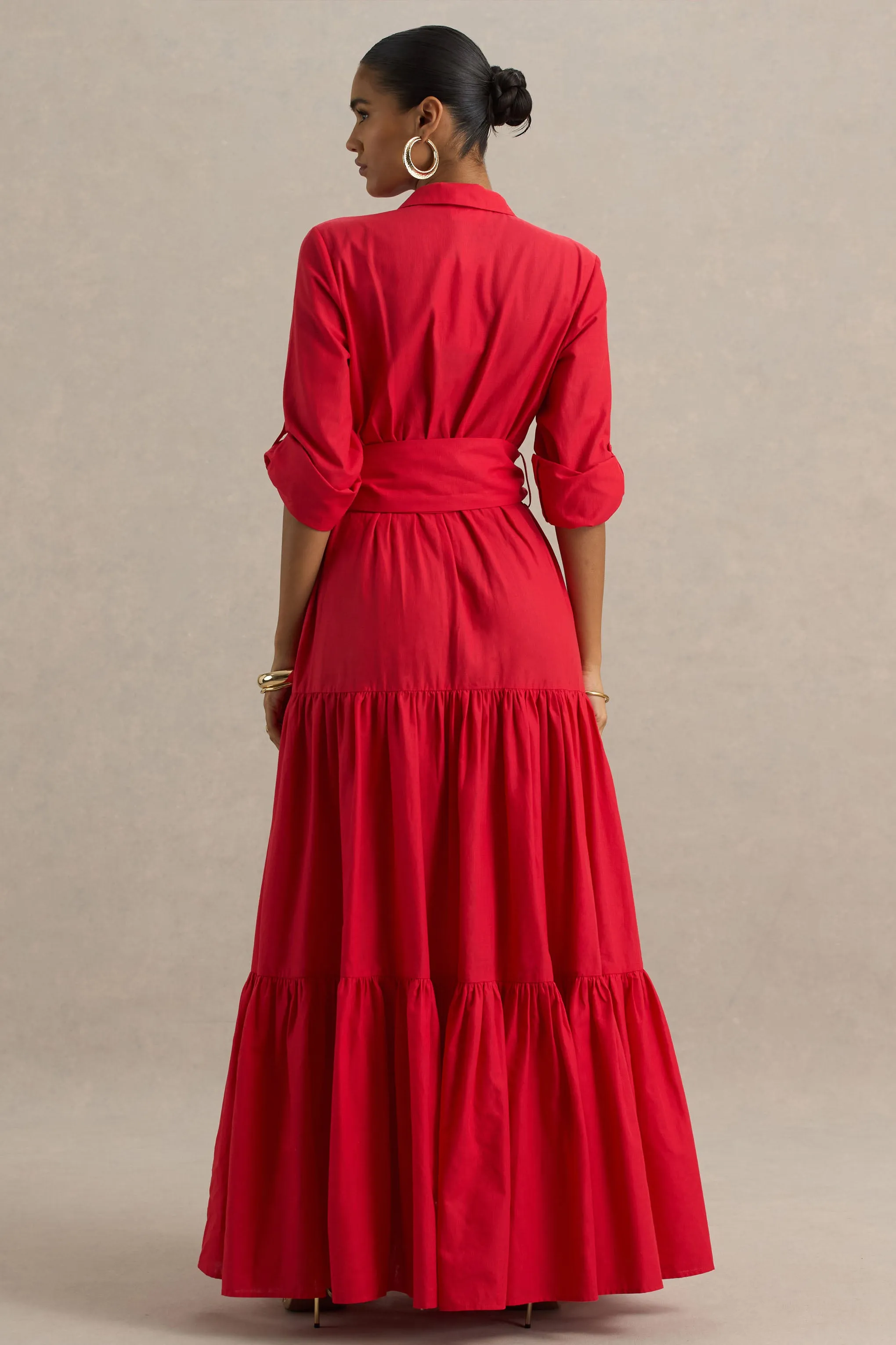 Sydney | Red Belted Maxi Shirt Dress sold by Club L London product image thumbnail 2