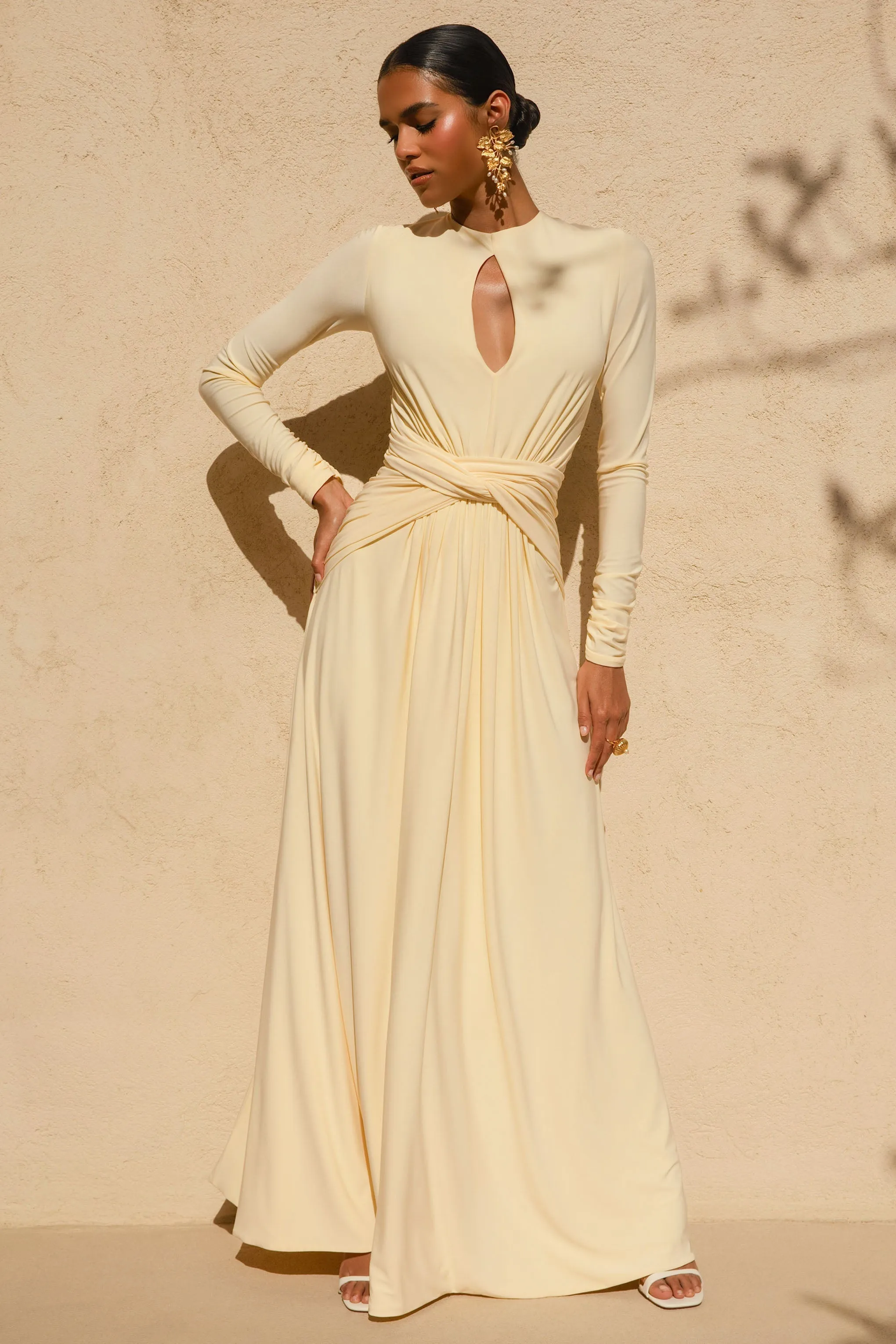 With Me | Lemon High-Neck Maxi Dress With Ruched Detailing sold by Club L London product image thumbnail 3