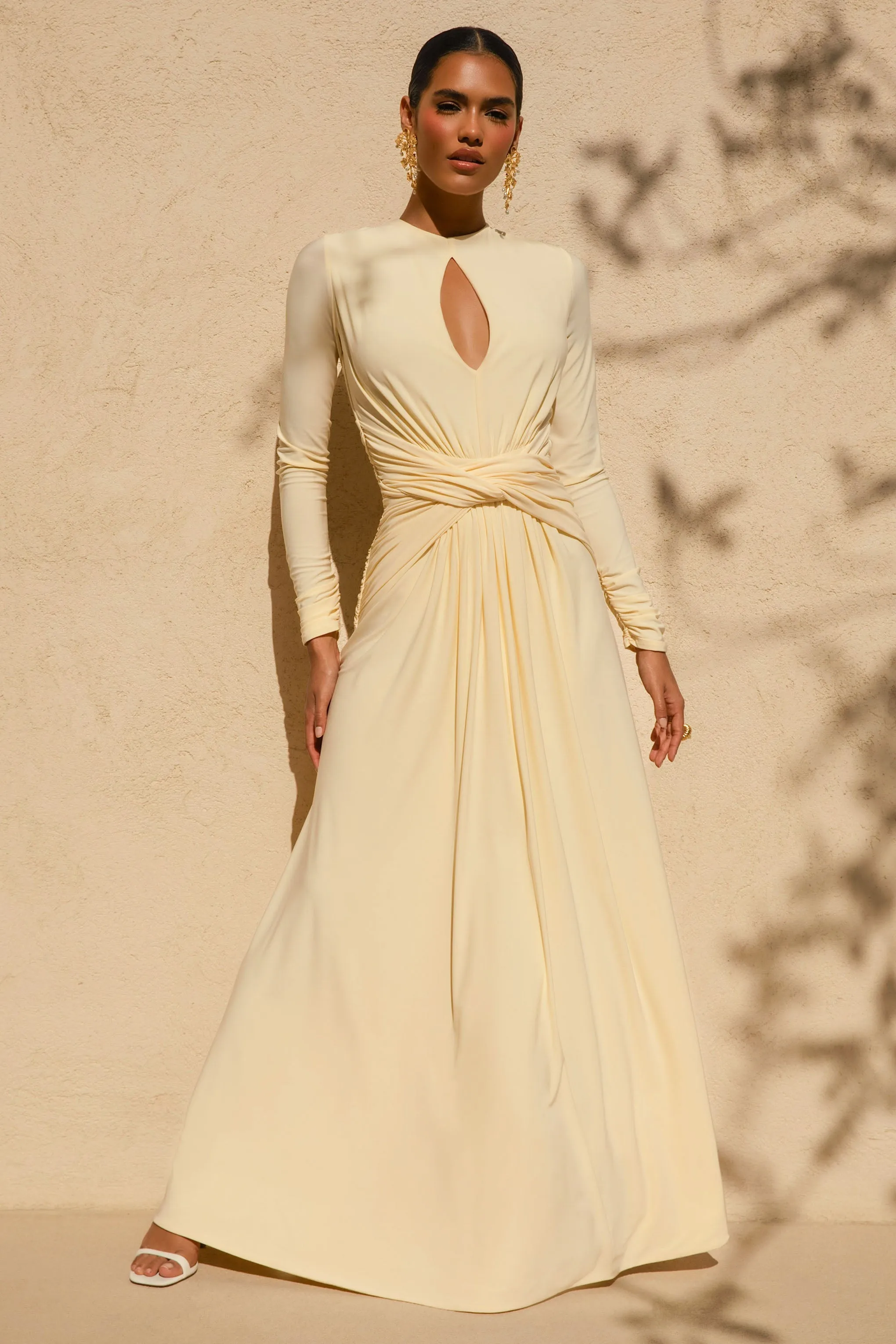 With Me | Lemon High-Neck Maxi Dress With Ruched Detailing sold by Club L London