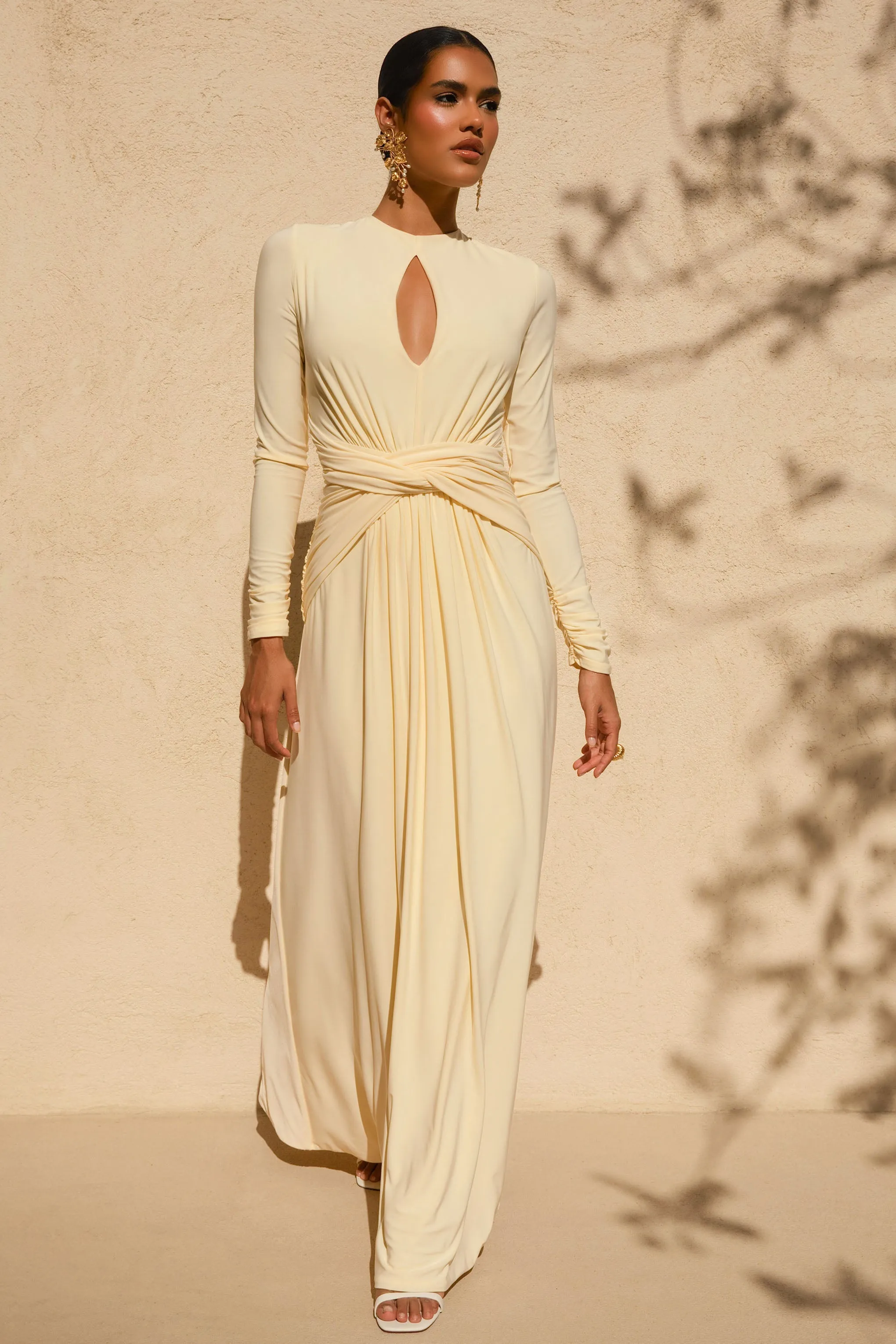 With Me | Lemon High-Neck Maxi Dress With Ruched Detailing sold by Club L London product image thumbnail 4