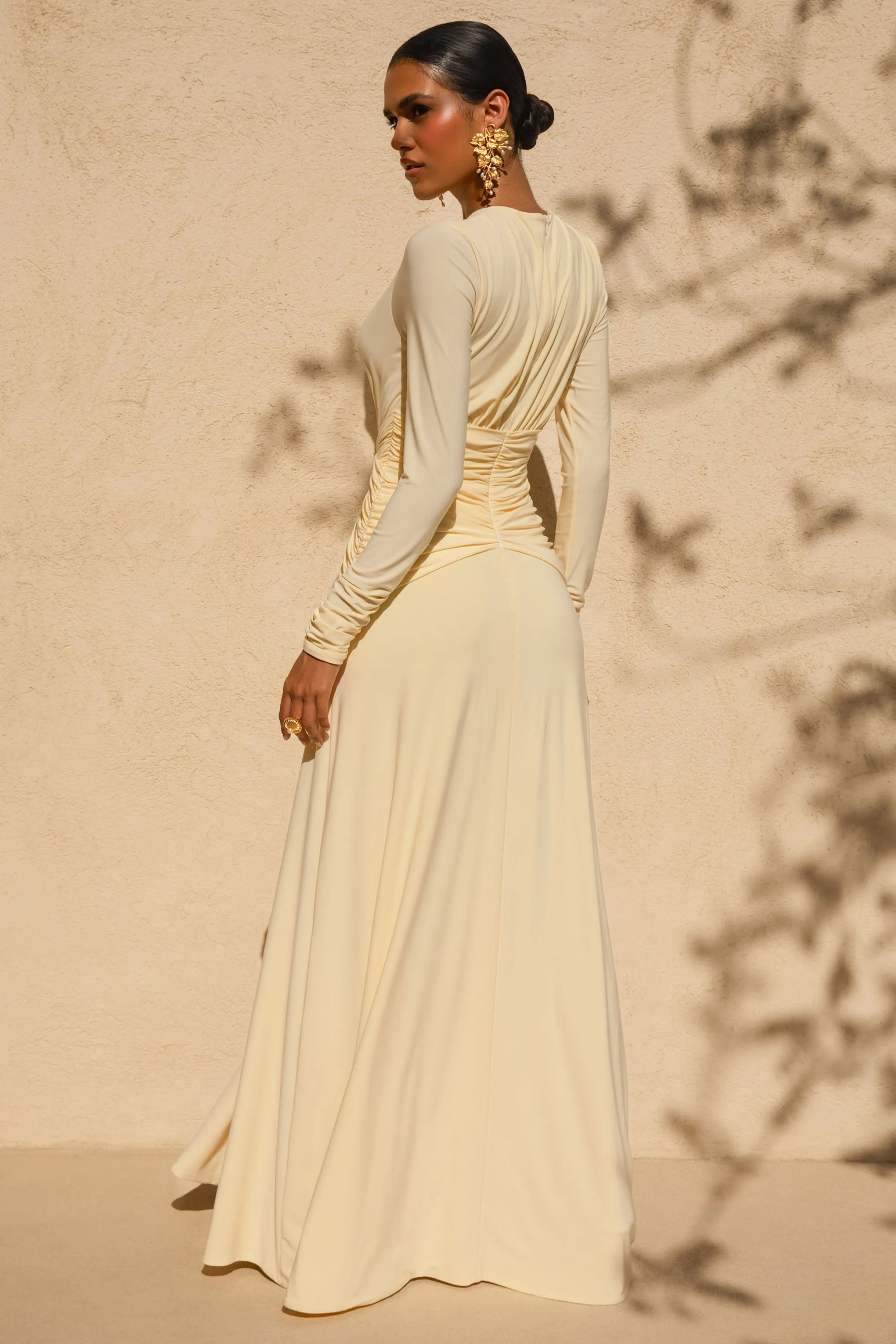 With Me | Lemon High-Neck Maxi Dress With Ruched Detailing sold by Club L London product image thumbnail 2