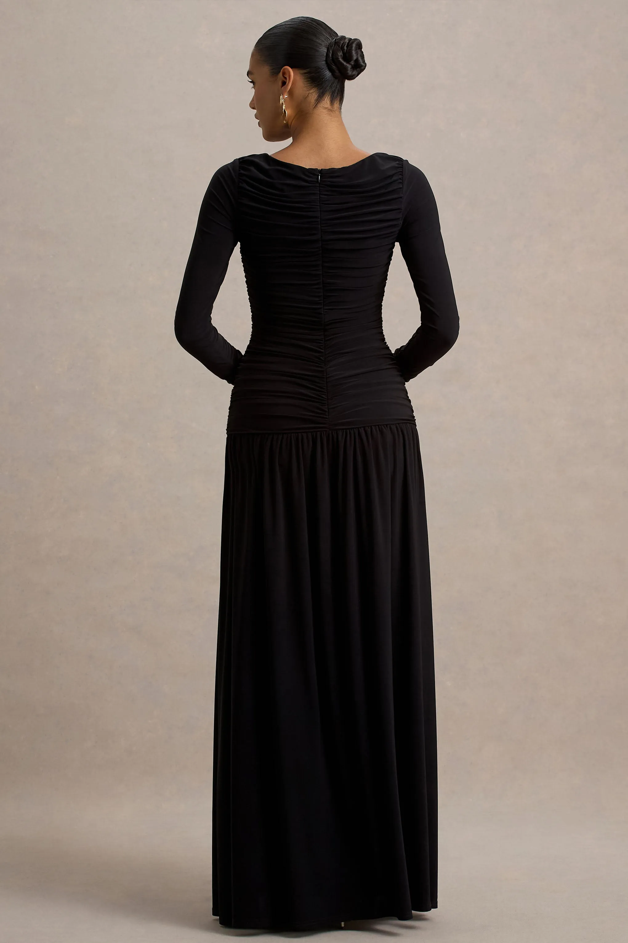 Aniyah | Black High-Neck Maxi Dress With Ruched Detailing sold by Club L London product image thumbnail 2