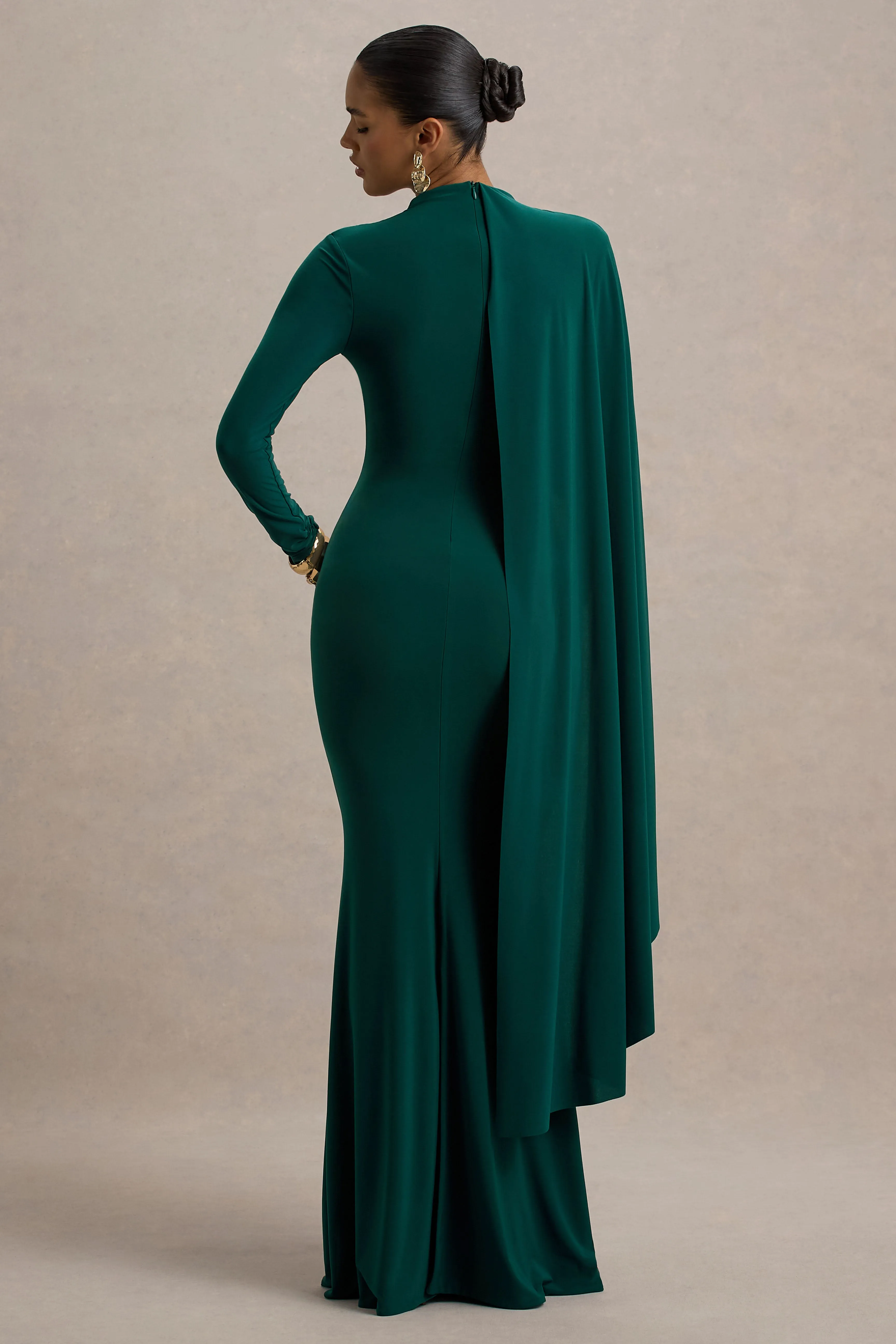 Always | Bottle Green High-Neck Maxi Dress With Cape Sleeve Detail sold by Club L London product image thumbnail 2