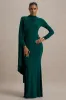 Always | Bottle Green High-Neck Maxi Dress With Cape Sleeve Detail sold by Club L London