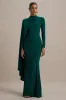 Always | Bottle Green High-Neck Maxi Dress With Cape Sleeve Detail sold by Club L London