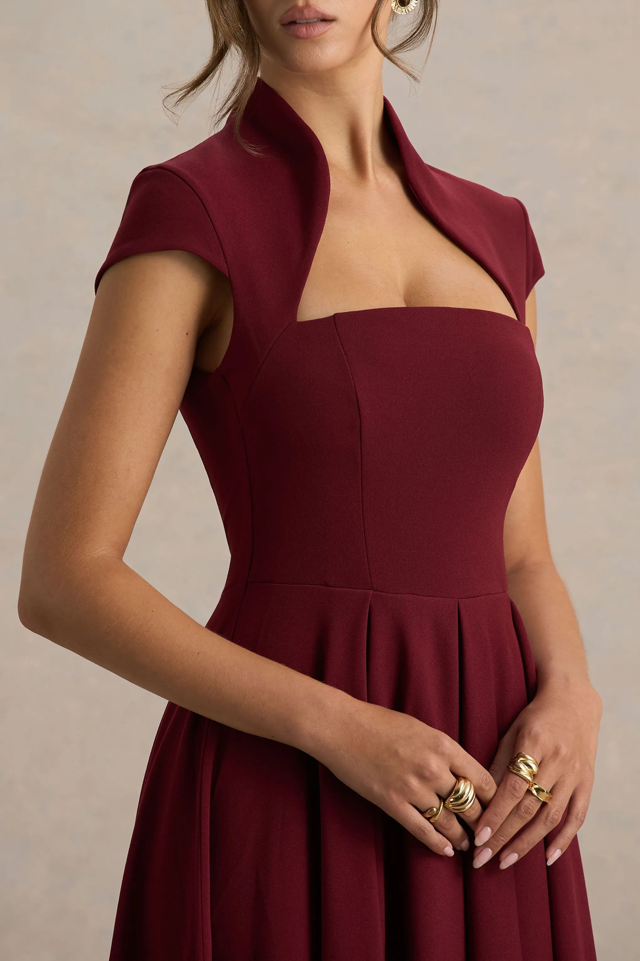 Scarlett | Burgundy Asymmetric-Neck Midi Dress sold by Club L London product image thumbnail 3