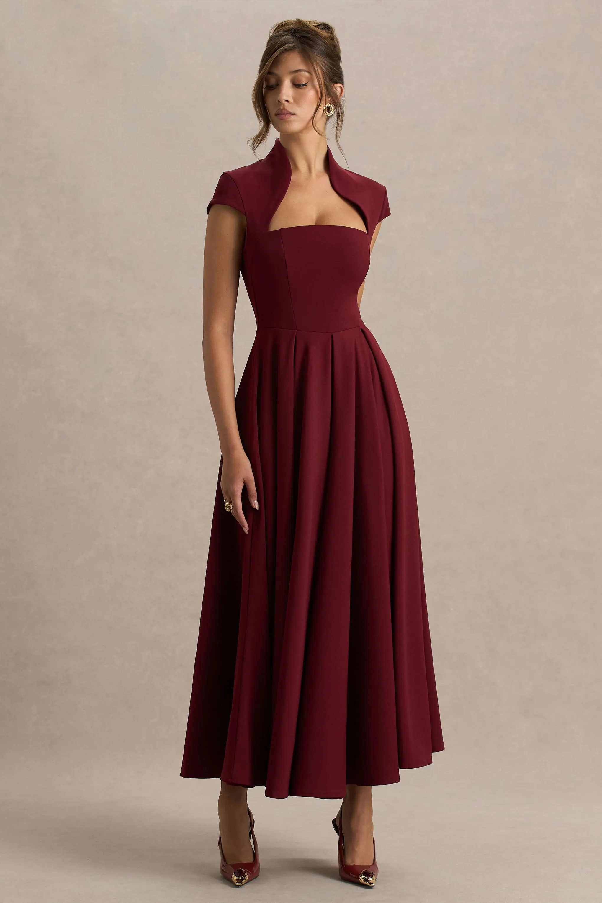 Scarlett | Burgundy Asymmetric-Neck Midi Dress sold by Club L London product image thumbnail 4