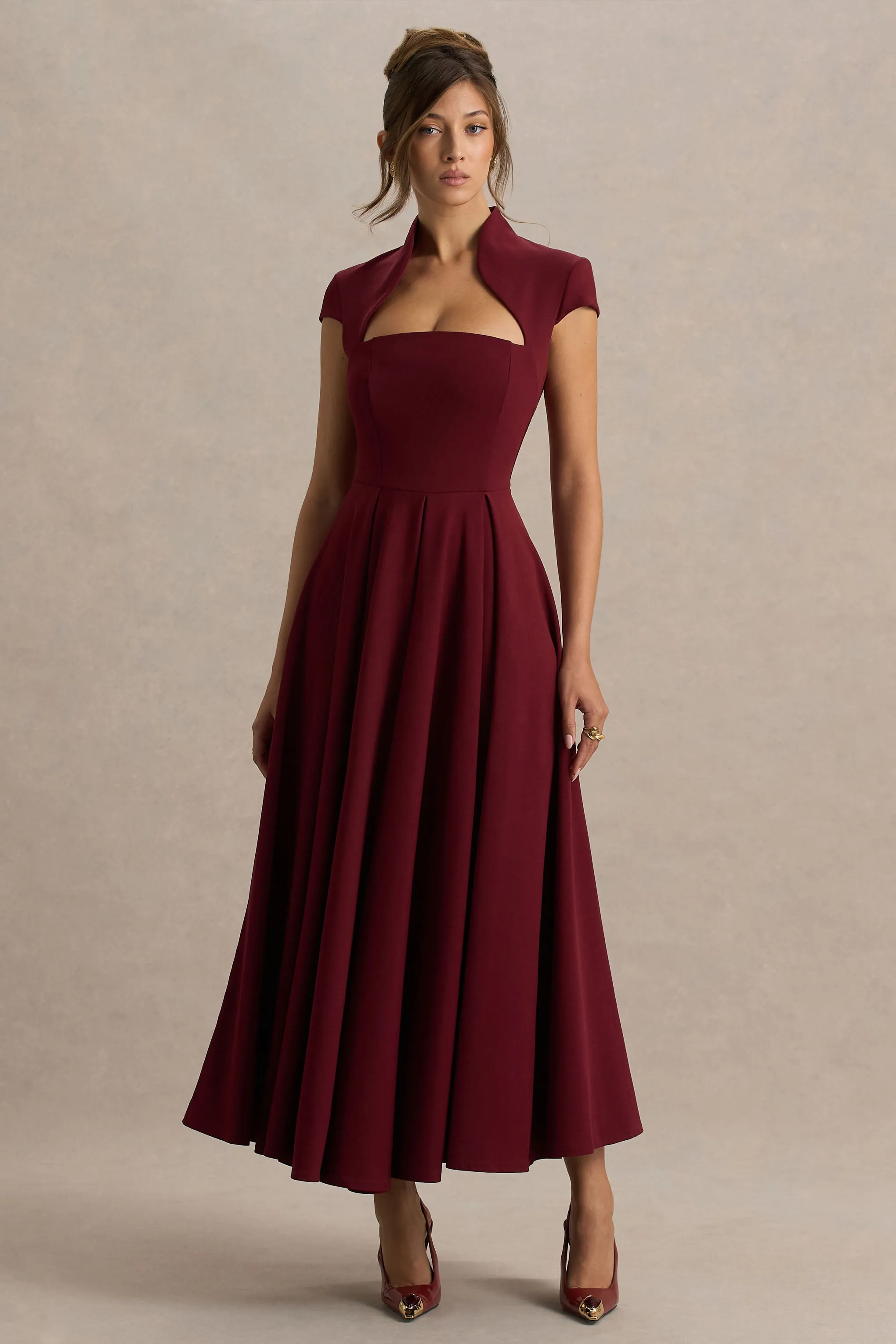 Scarlett | Burgundy Asymmetric-Neck Midi Dress sold by Club L London product image thumbnail 5