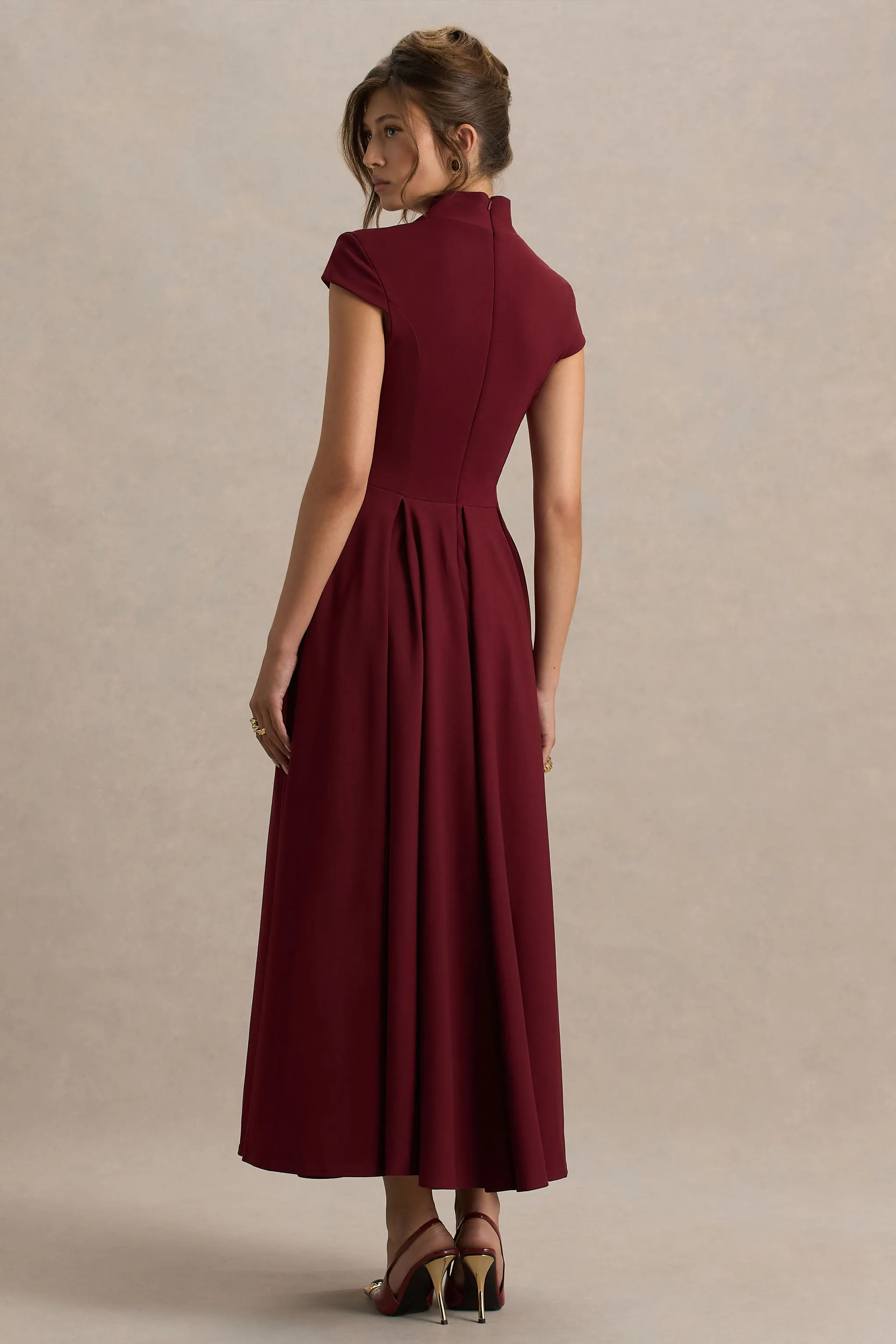 Scarlett | Burgundy Asymmetric-Neck Midi Dress sold by Club L London product image thumbnail 2