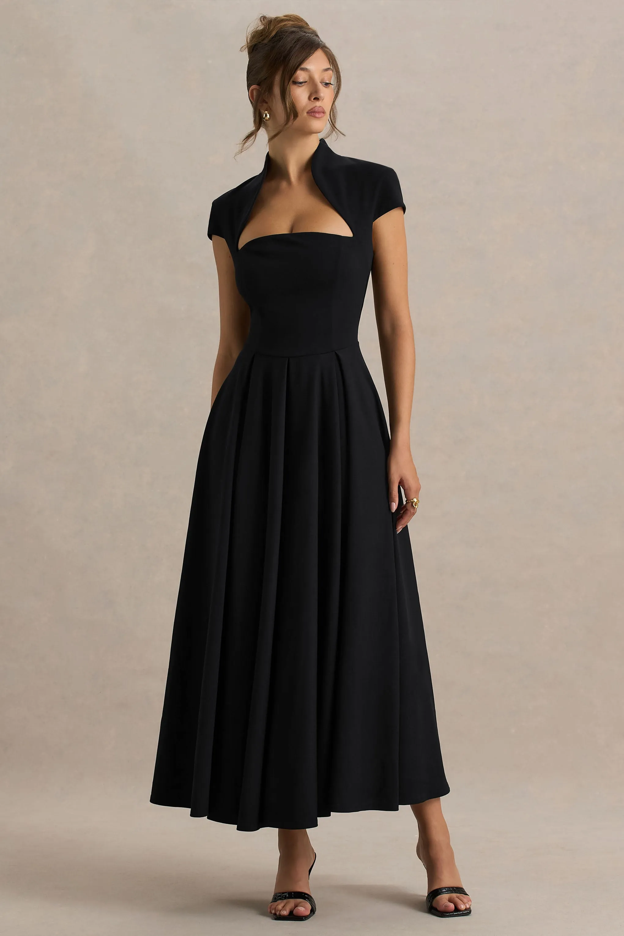Scarlett | Black Asymmetric-Neck Midi Dress sold by Club L London product image thumbnail 5