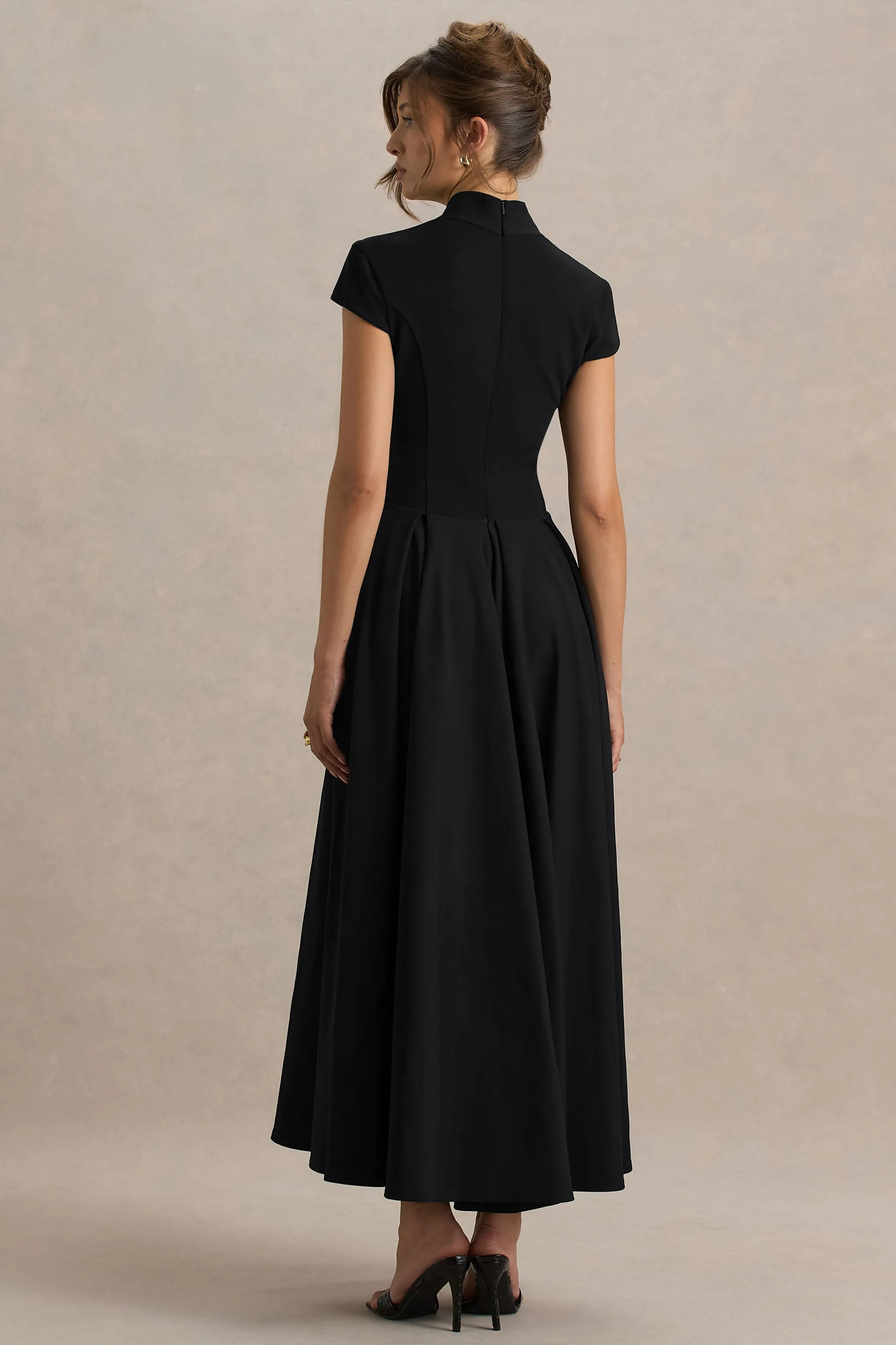 Scarlett | Black Asymmetric-Neck Midi Dress sold by Club L London product image thumbnail 2