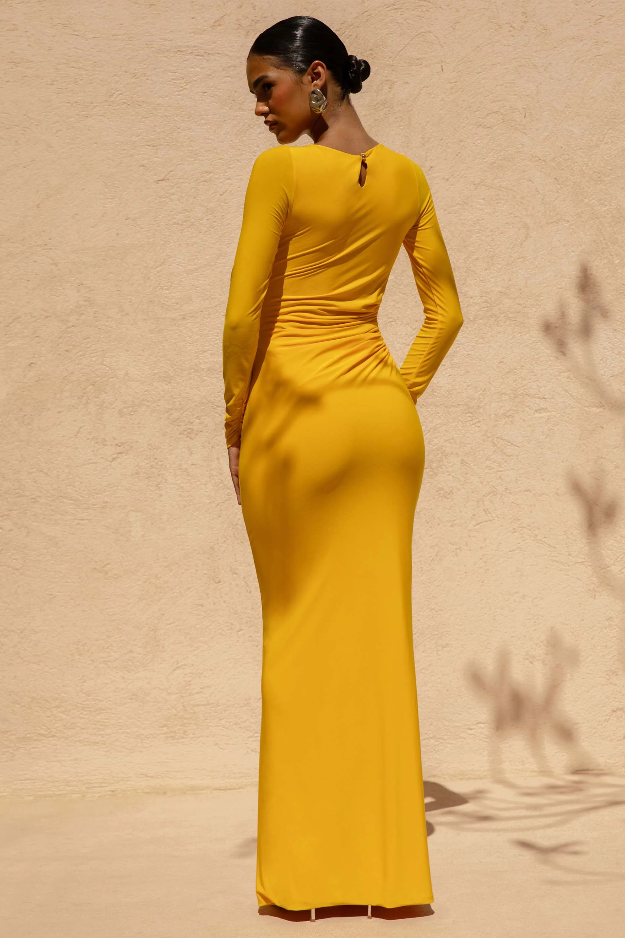 Diva | Yellow Slashed-Neck Maxi Dress With Ruched Detailing sold by Club L London product image thumbnail 2