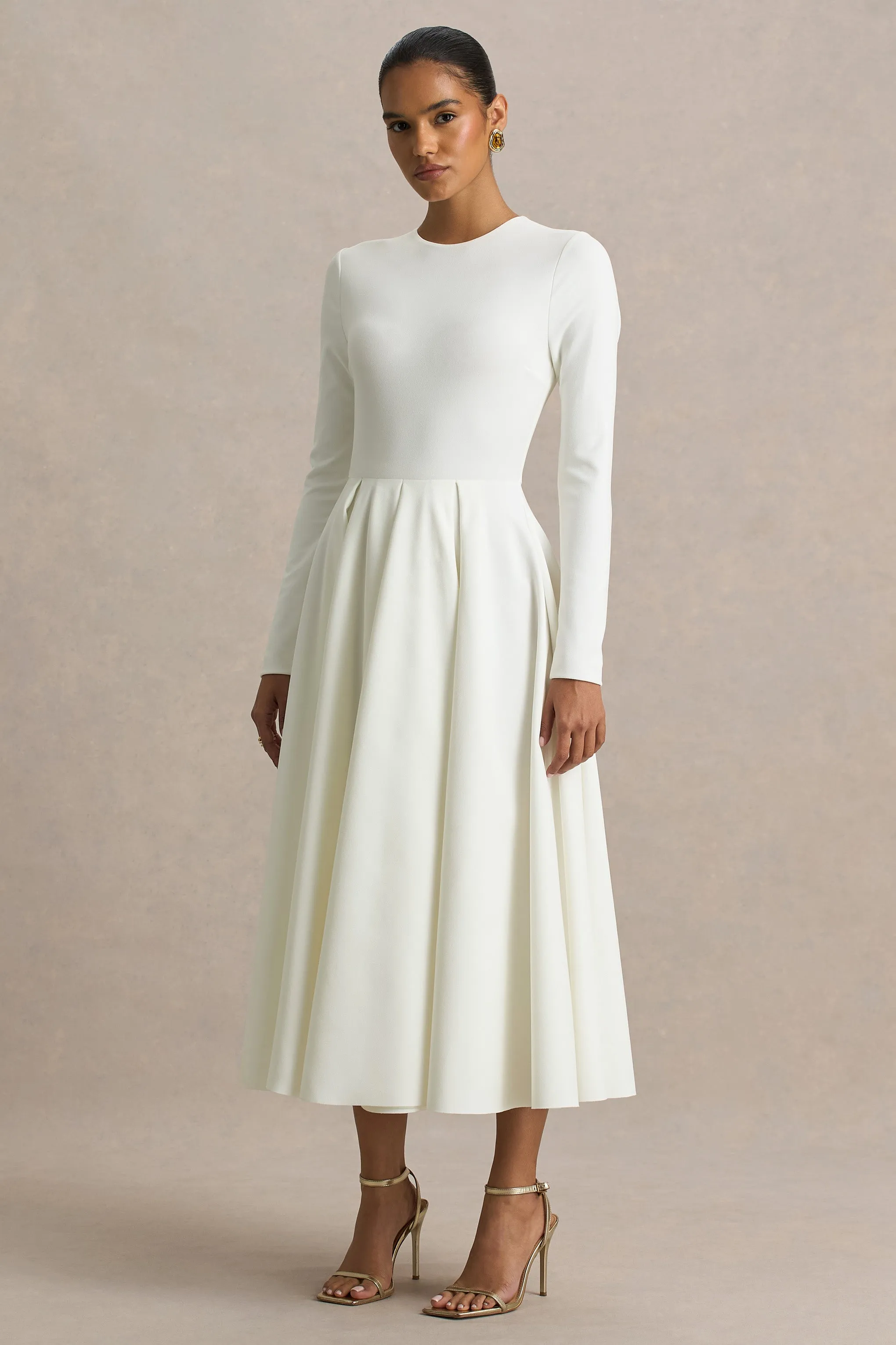 Bellamy | Cream Crew-Neck Long Sleeve Midi Dress sold by Club L London product image thumbnail 5