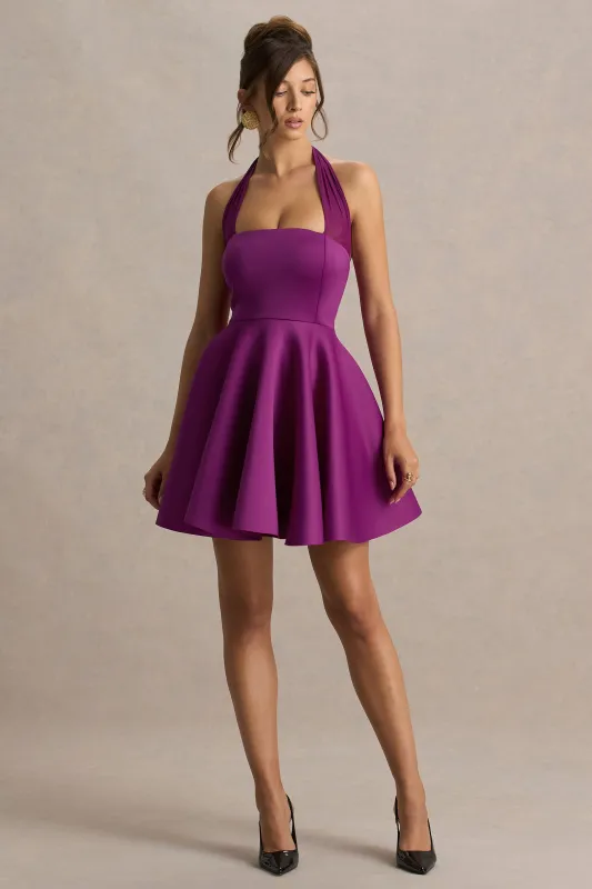 Peggy | Mulberry Halter-Neck Skater Mini Dress sold by Club L London
