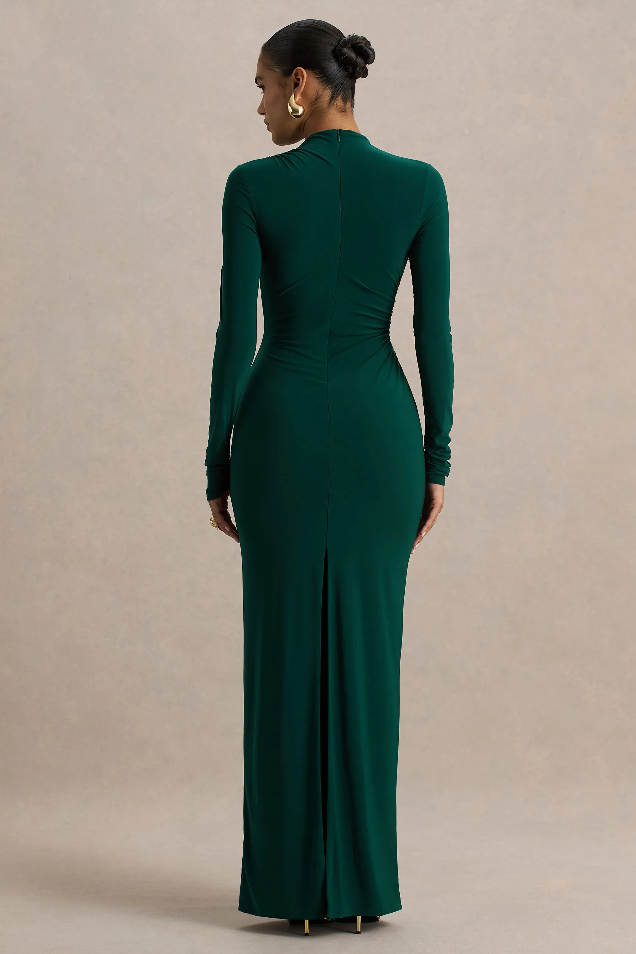 Eden | Bottle Green High-Neck Maxi Dress With Ruched Detailing sold by Club L London product image thumbnail 2