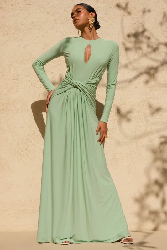 With Me | Green High-Neck Maxi Dress With Ruched Detailing sold by Club L London