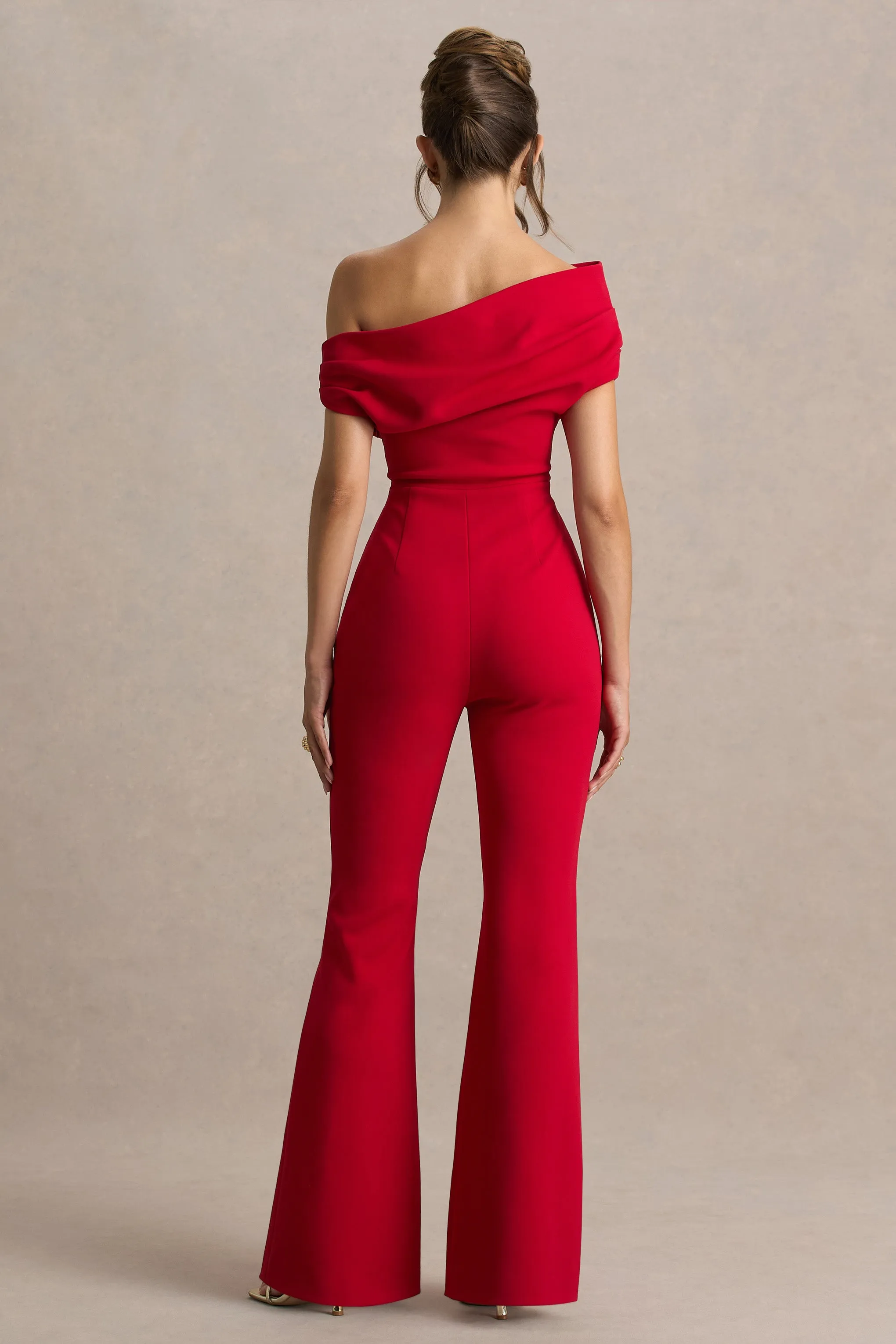 Alexandra | Red Asymmetric Draped Jumpsuit sold by Club L London product image thumbnail 2