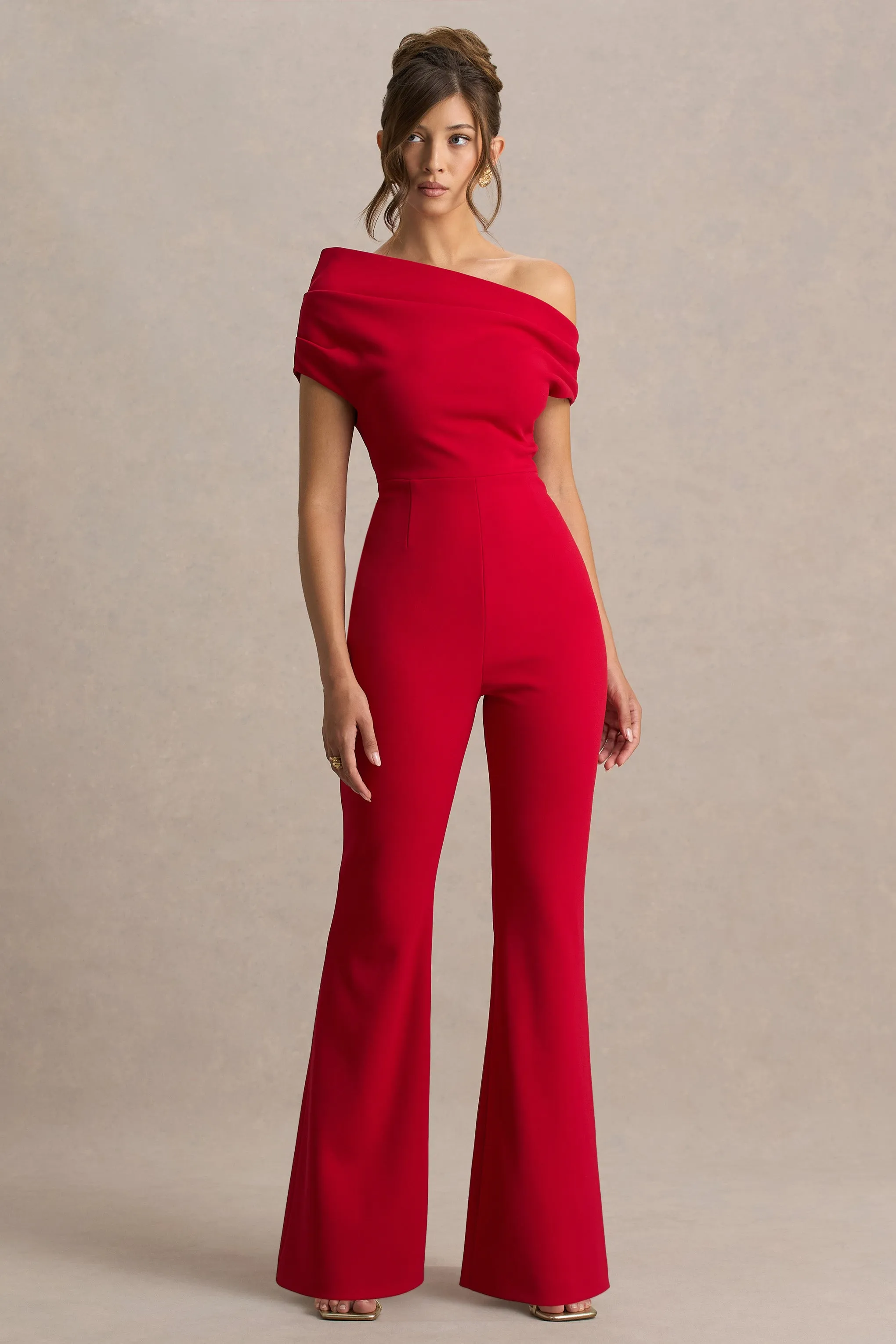 Alexandra | Red Asymmetric Draped Jumpsuit sold by Club L London product image thumbnail 3