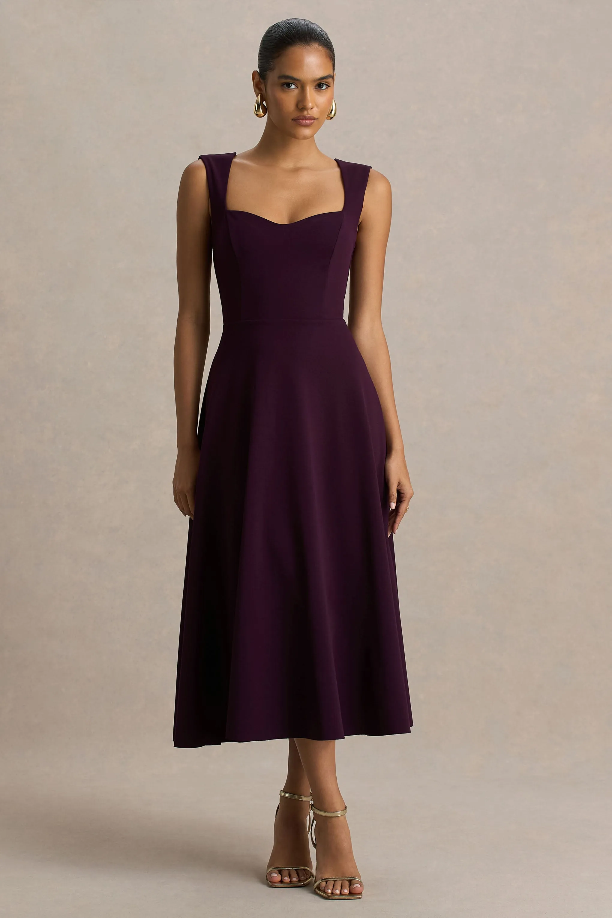 Andromeda | Burgundy Sweetheart-Neck Midi Dress sold by Club L London product image thumbnail 3