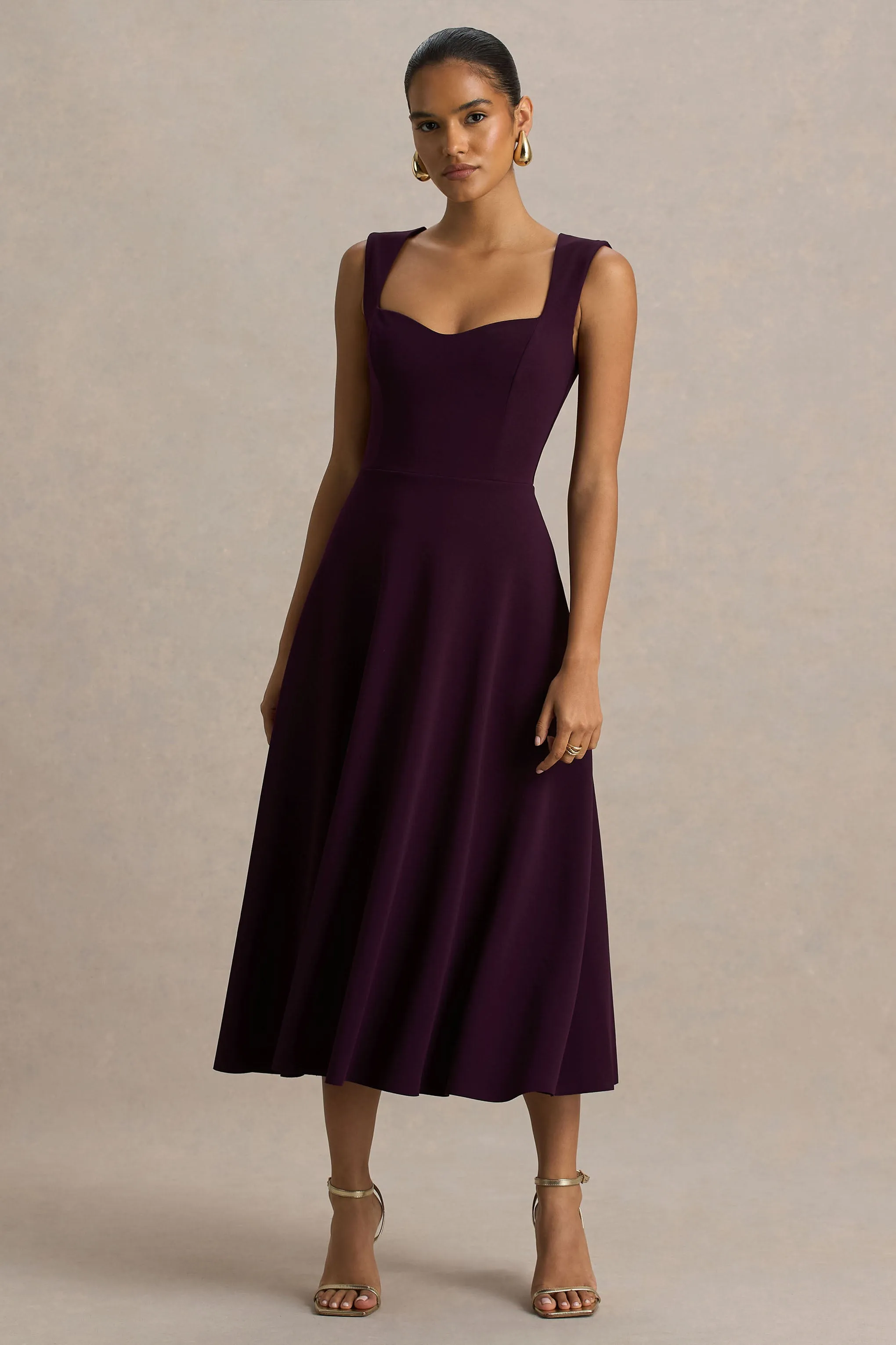 Andromeda | Burgundy Sweetheart-Neck Midi Dress sold by Club L London product image thumbnail 4