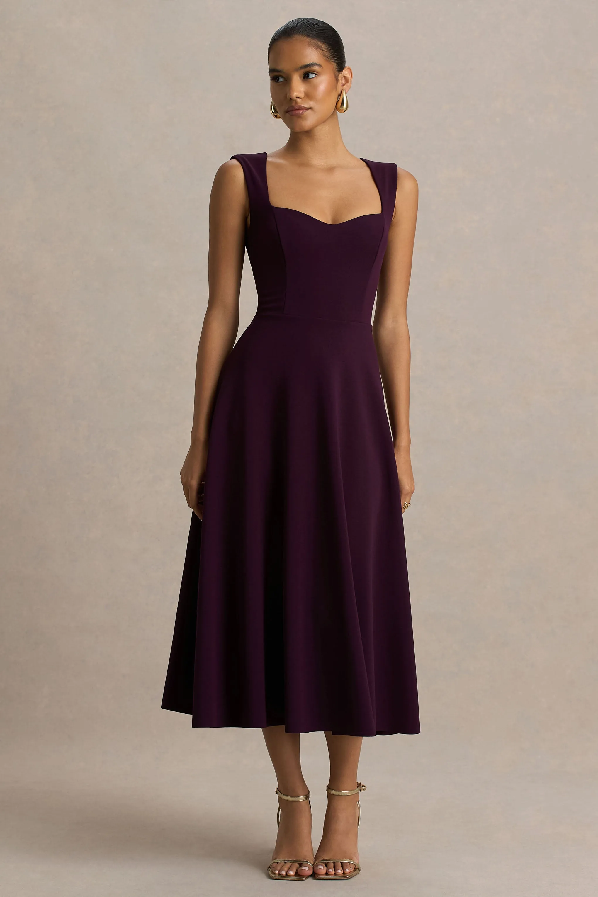 Andromeda | Burgundy Sweetheart-Neck Midi Dress sold by Club L London product image thumbnail 5
