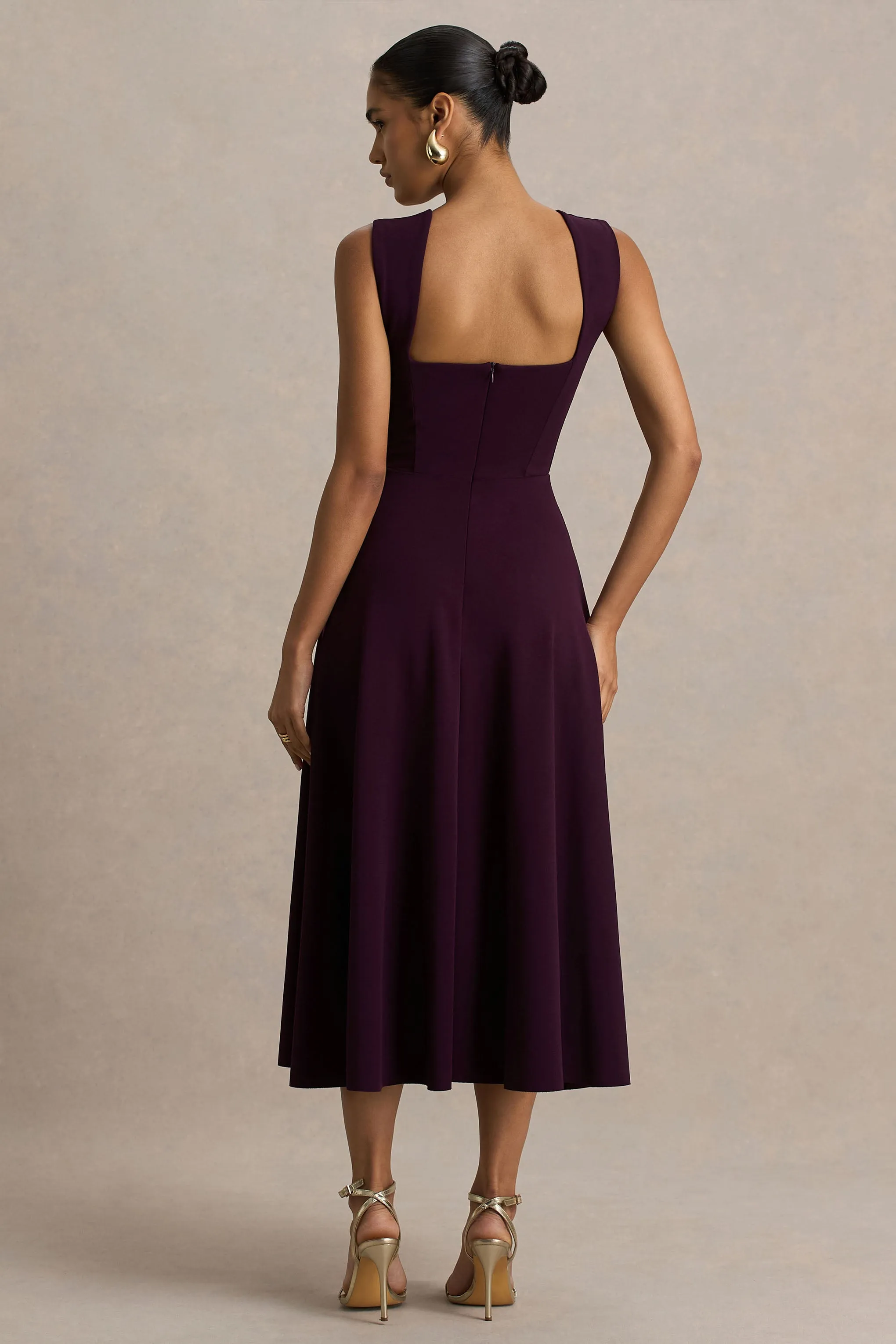 Andromeda | Burgundy Sweetheart-Neck Midi Dress sold by Club L London product image thumbnail 2