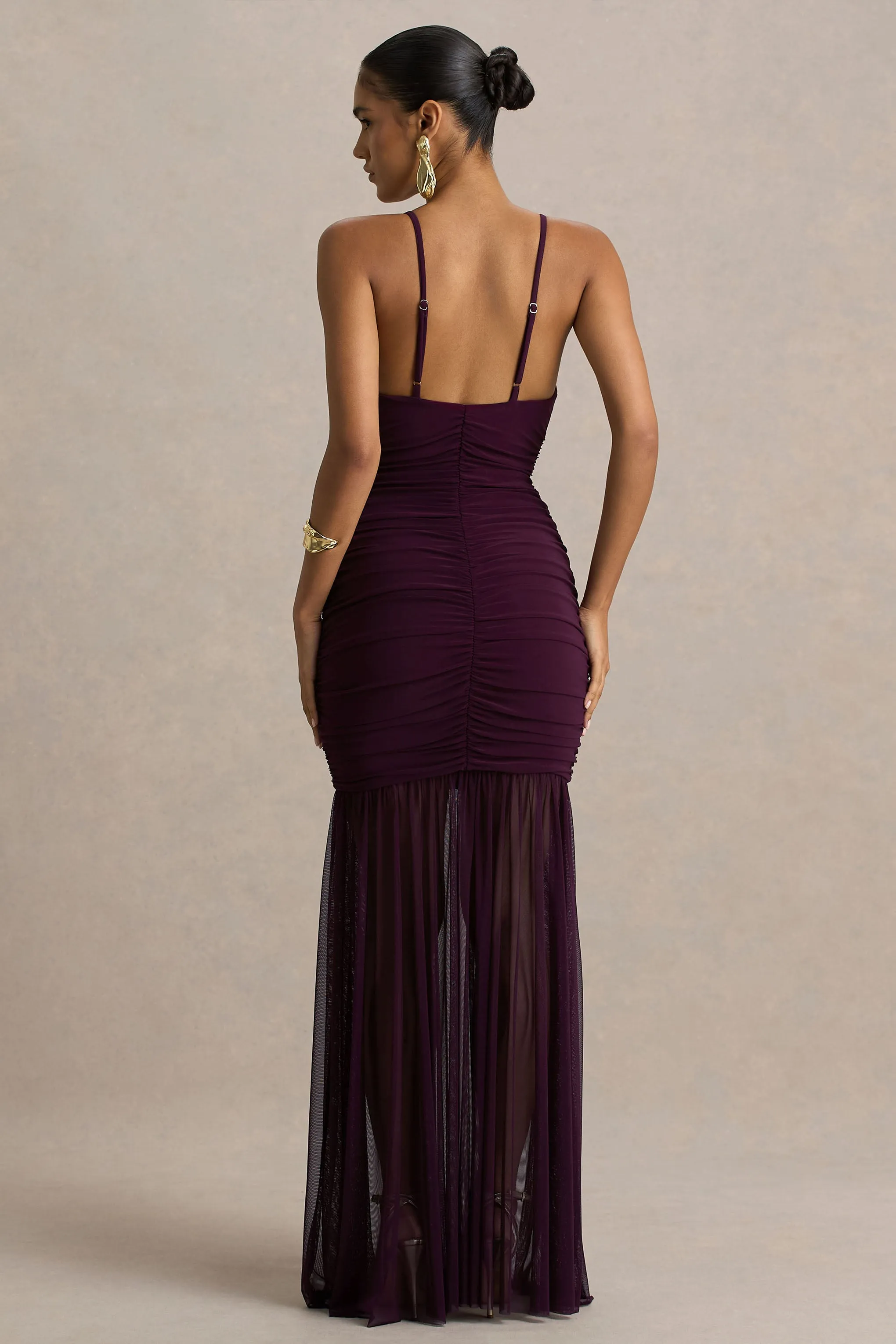 Pasqualina | Plum Ruched Plunge-Neck Maxi Dress sold by Club L London product image thumbnail 2