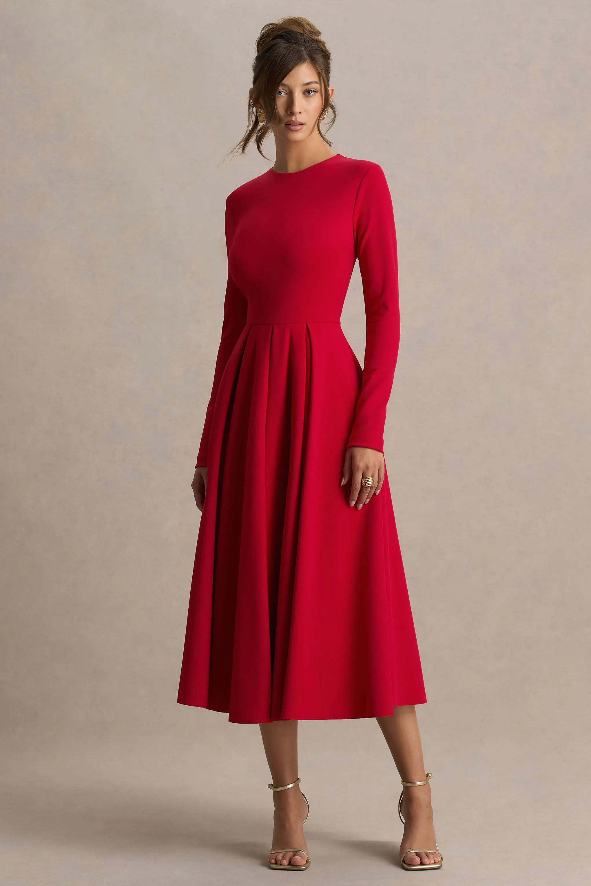 Bellamy | Red Crew-Neck Long-Sleeve Midi Dress sold by Club L London product image thumbnail 5