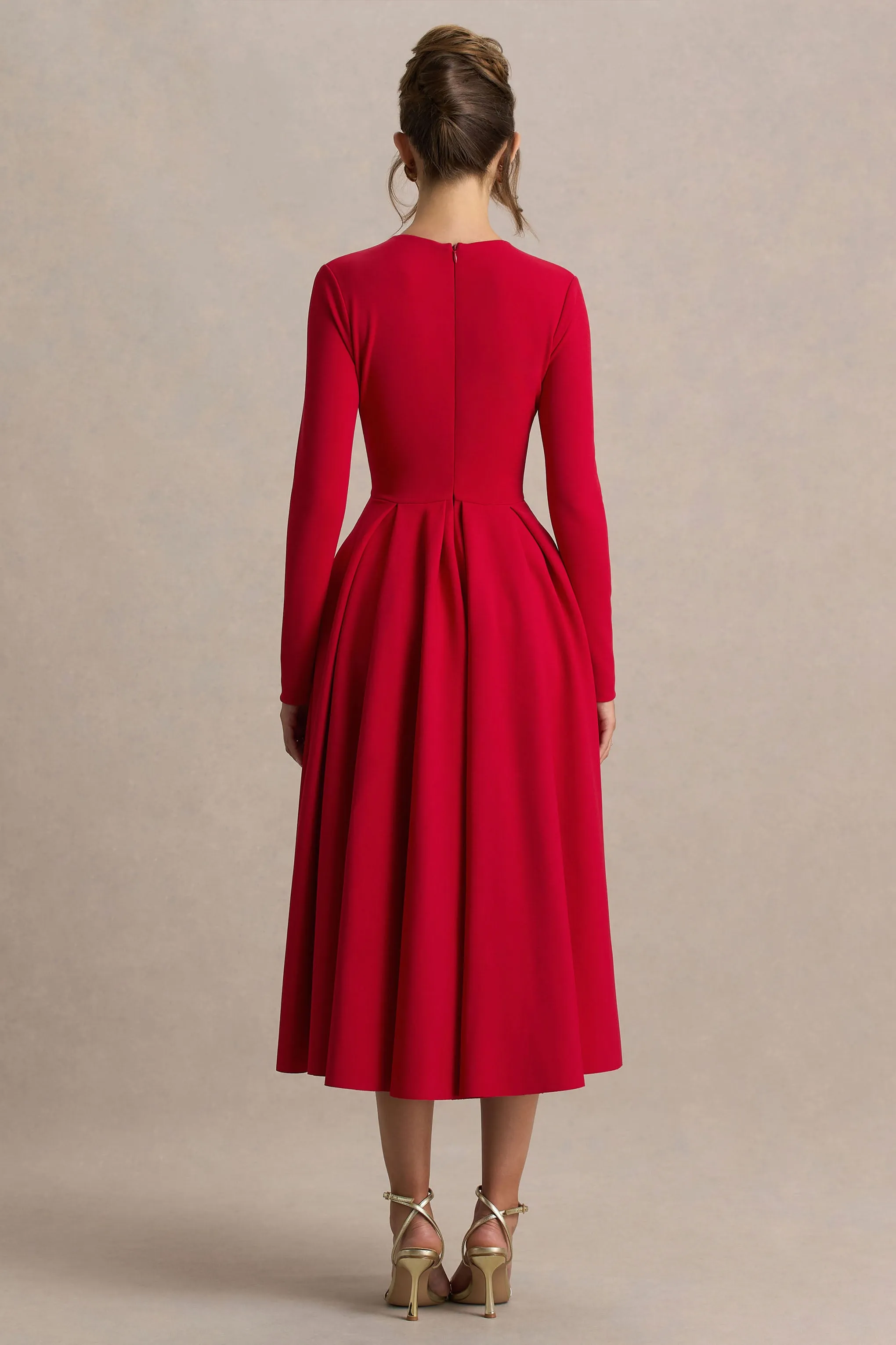 Bellamy | Red Crew-Neck Long-Sleeve Midi Dress sold by Club L London product image thumbnail 2