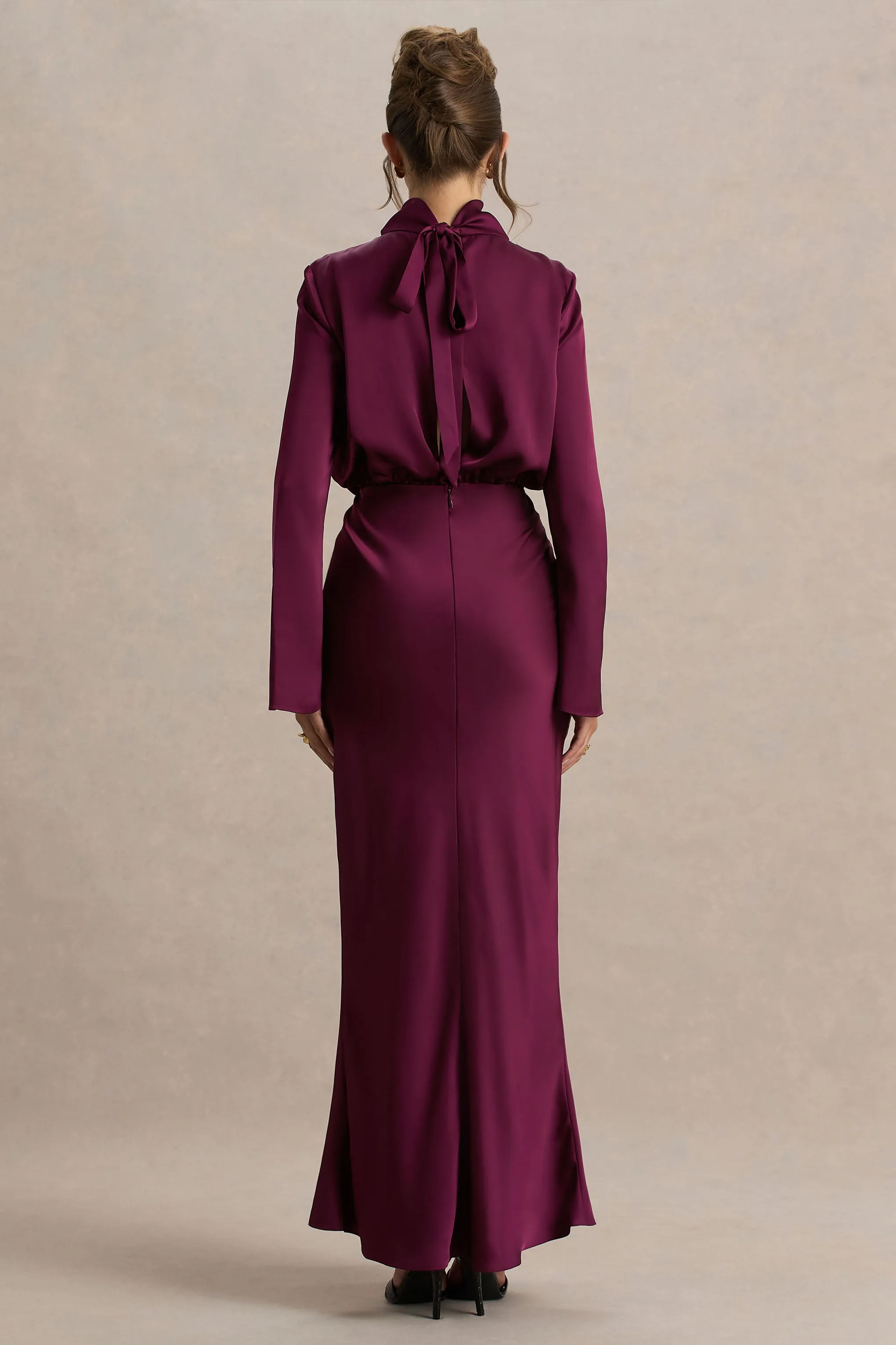 Celina | Burgundy Satin High-Neck Maxi Dress sold by Club L London product image thumbnail 2