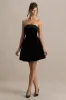 Mina | Black Velvet And Satin Bandeau-Neck Skater Mini Dress sold by Club L London